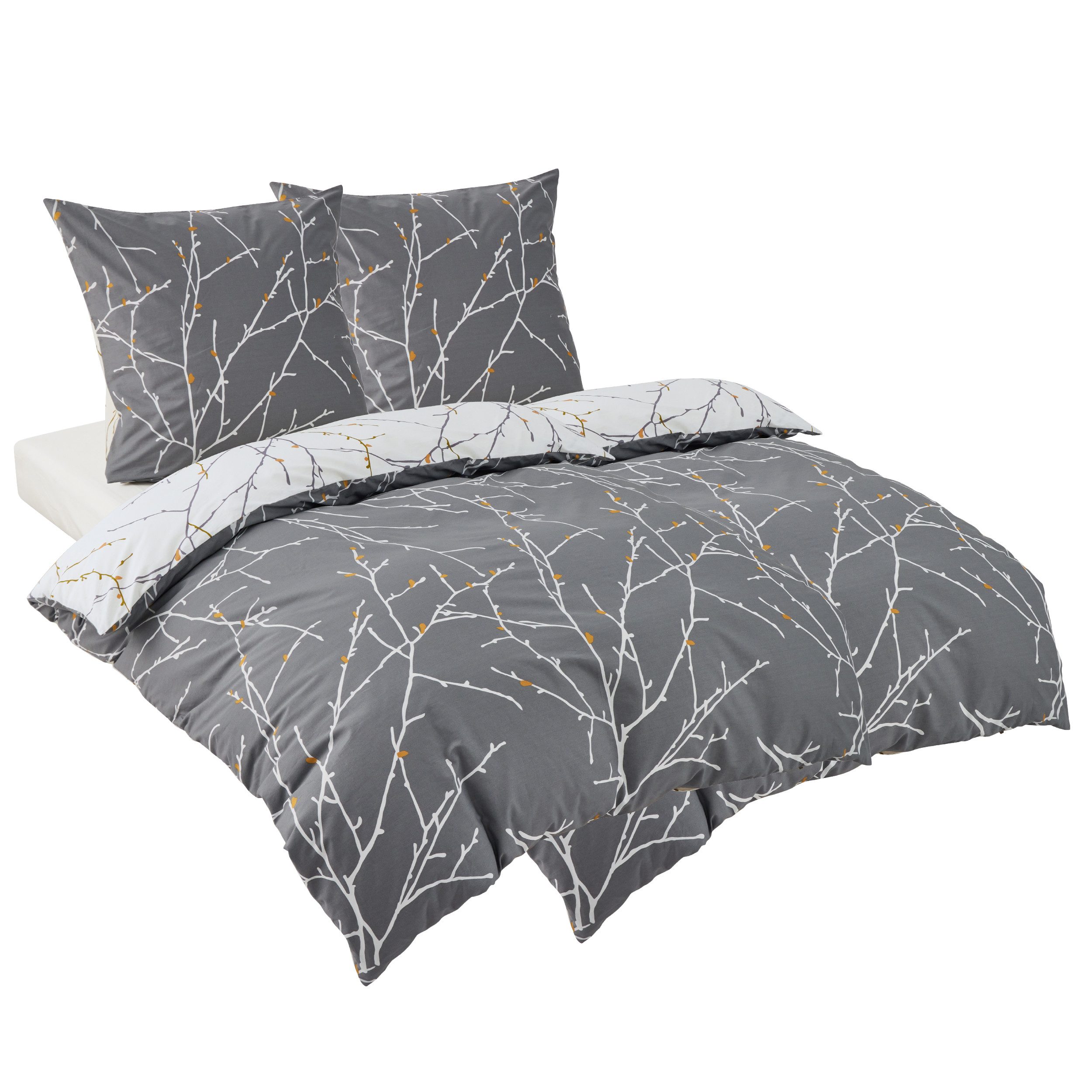 BEDSURE Wendebettwäsche mit Zweige-Design und Reißverschluss, günstig online kaufen
