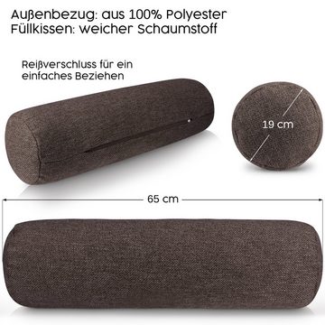 Selfitex Nackenrolle 19 x 65 cm, weich u. formstabil, langes Nackenkissen für Bett u. Couch, herausnehmbares Füllkissen, mit Reißverschluss