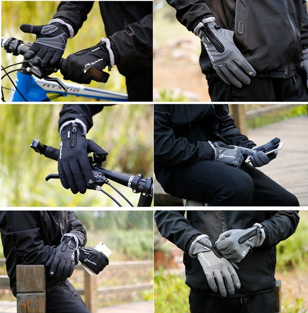 Touchscreen Fahrradhandschuhe Sporthandschuhe Handschuhe Wandern Grau2 Fahrrad XDeer Gloves rutschfeste Gloves für Winddichte Trekking Warme Laufen Radfahren