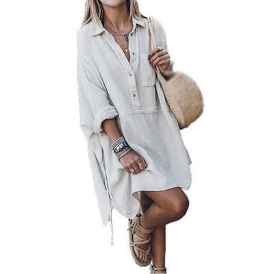 AFAZ New Trading UG Blusenkleid Damen kleid V-Ausschnitt Hemdkleid Anzugrock A-Linien Freizeitkleid