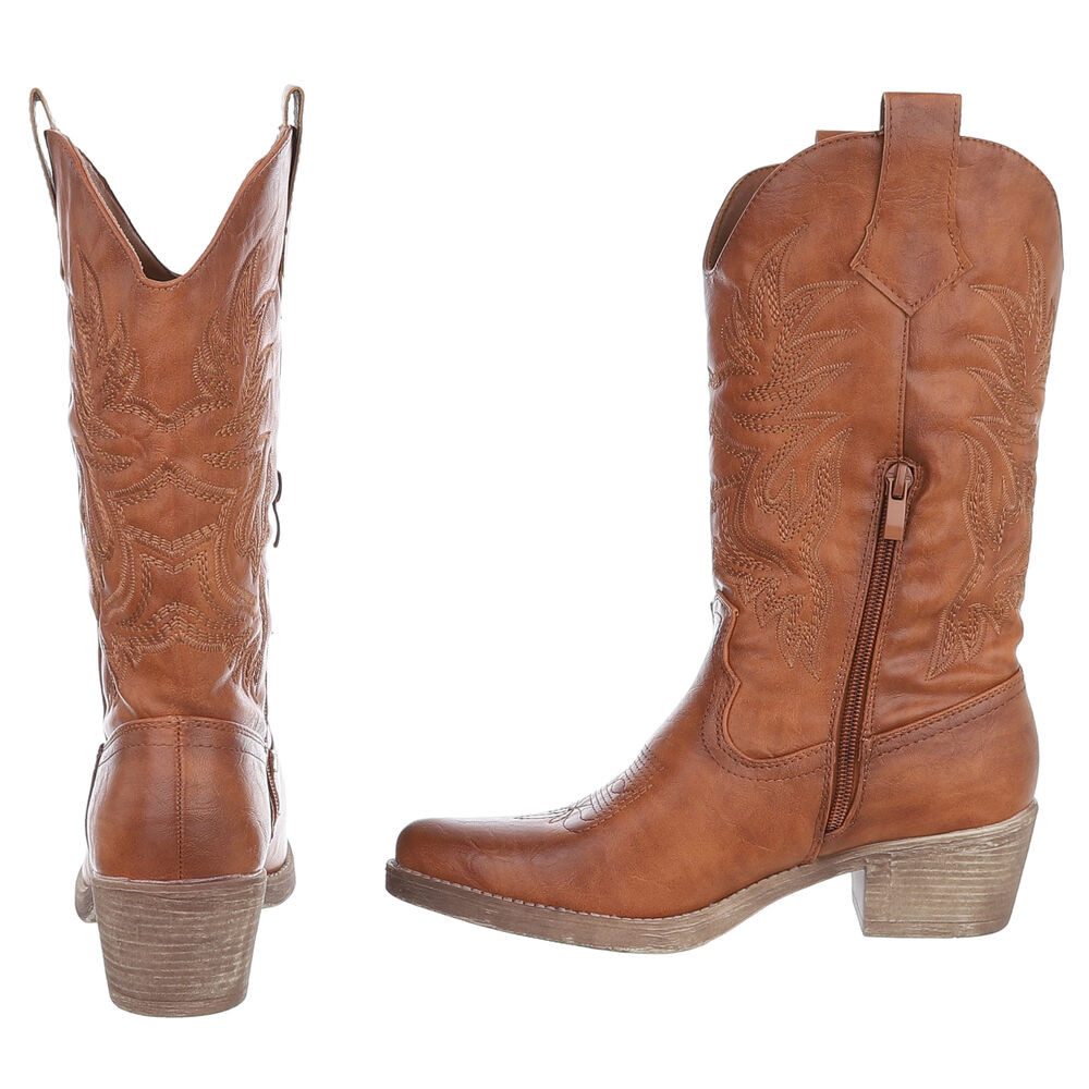 Ital-Design Damen Cowboyboots Western Westernstiefel (90152857) Blockabsatz Stiefel in Camel – Bild 5 von 5