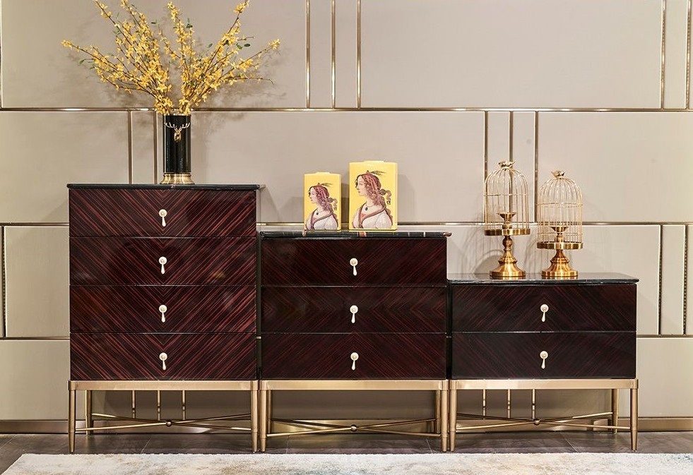 Xlmoebel Kommode Hochglanz Sideboard mit 4 Schubladen in Schwarz, Made in Europa