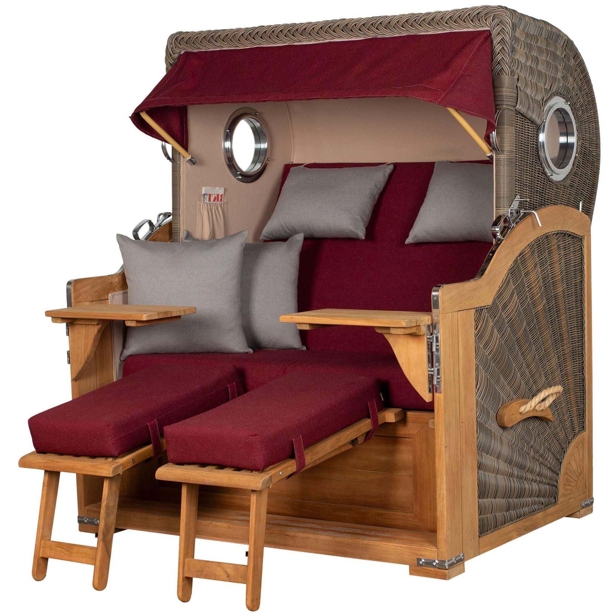 bene living Strandkorb Königssee 2,5-Sitzer Teak - PE grau - Modell 594, BxTxH: 142x95x170 cm, Volllieger, Königssee 2,5-Sitzer Teak, (Strandkorb-Komplettset, 5-tlg., Strandkorb inkl. Liftersystem und umfangreichem Zubehör), mit Windschutzfolie, Bistrotischen und bequemer Polsterung