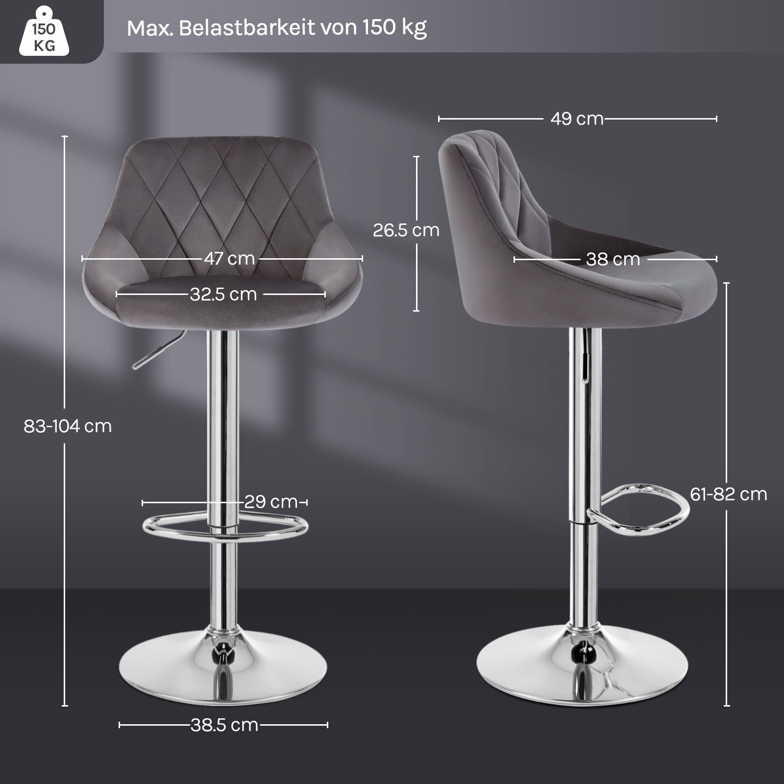 Woltu Barhocker (2 St), gepolsterte Sitzfläche, Höhenverstellbar Drehbar