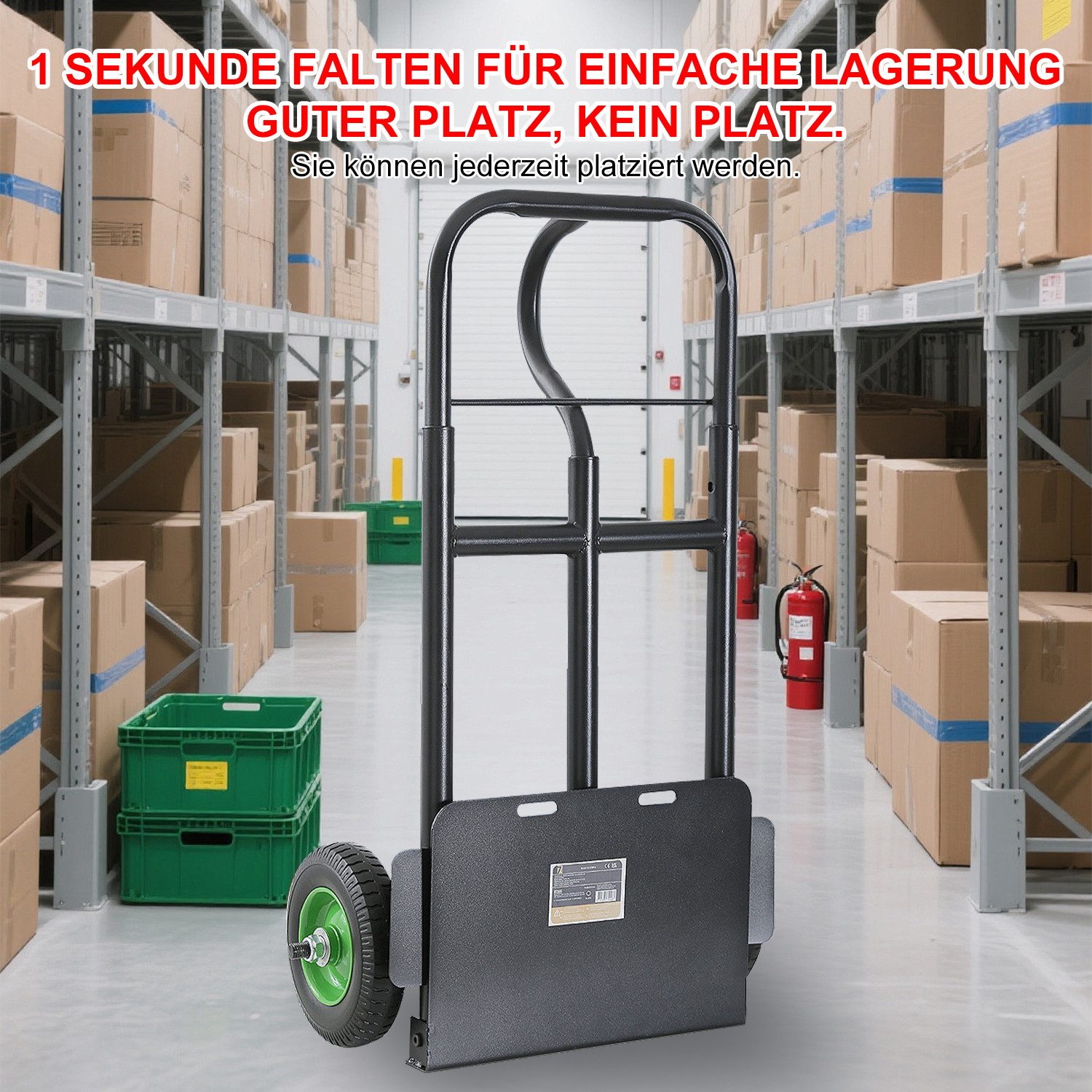 FOXSPORT Sack truck, transport cart up to 150 kg, foldable, with large rubber wheels and sturdy metal frame