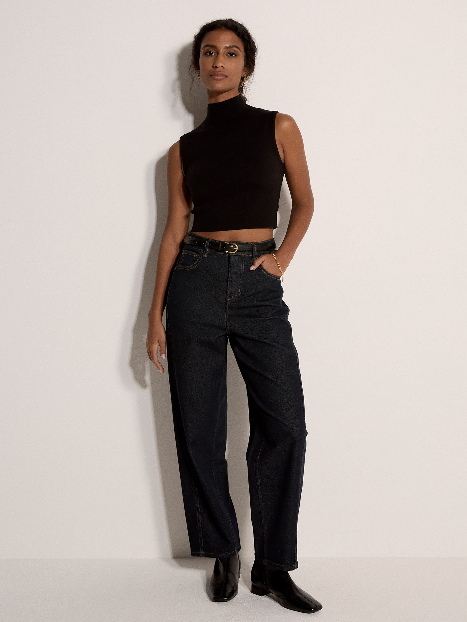 Apricot Crop-Top Hochgeschlossenes Strick-Crop-Top in unifarben günstig online kaufen