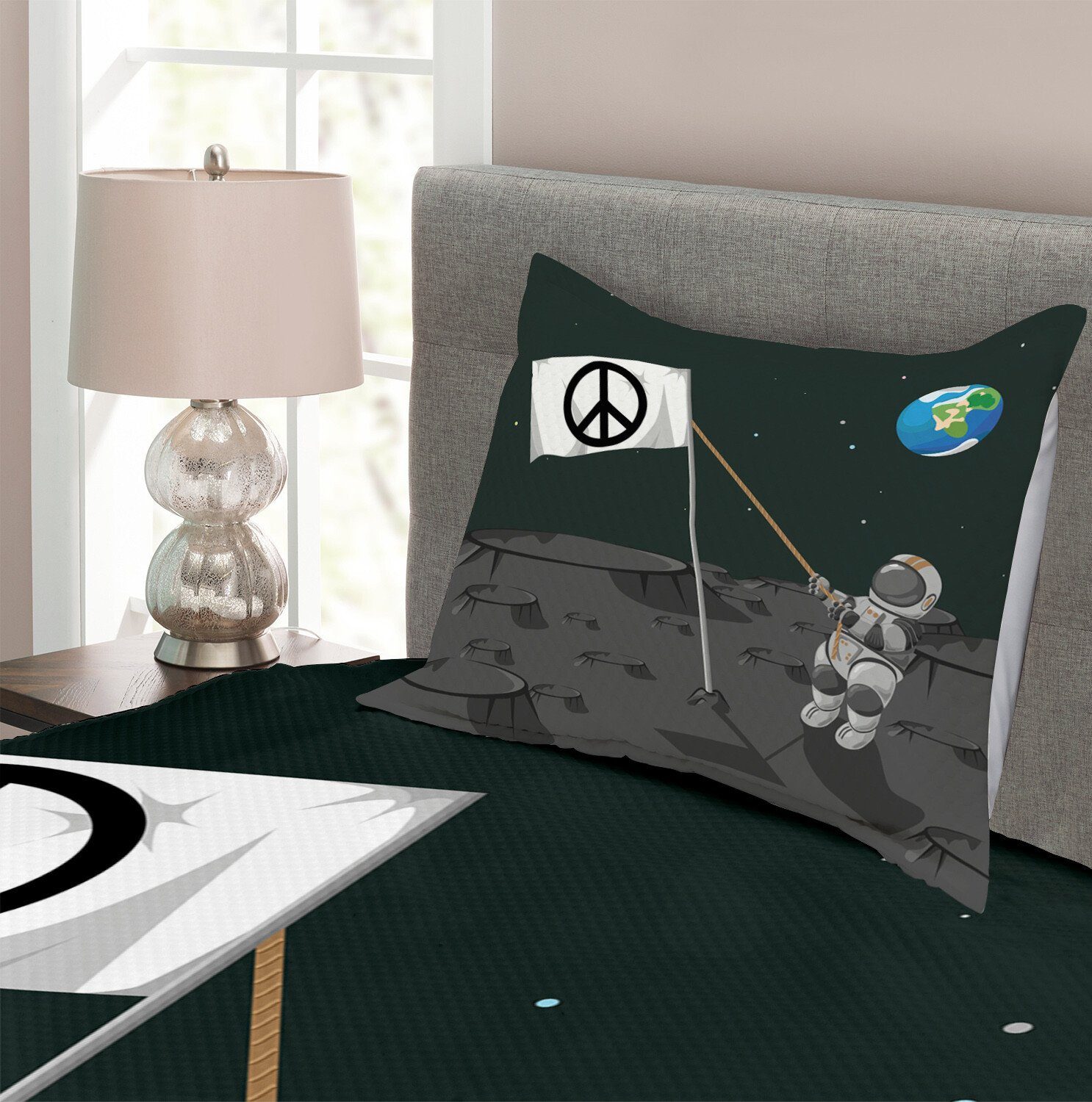 Tagesdecke Abakuhaus, Set Flag eines mit Festlegen Kissenbezügen Astronaut Waschbar, Abenteuer