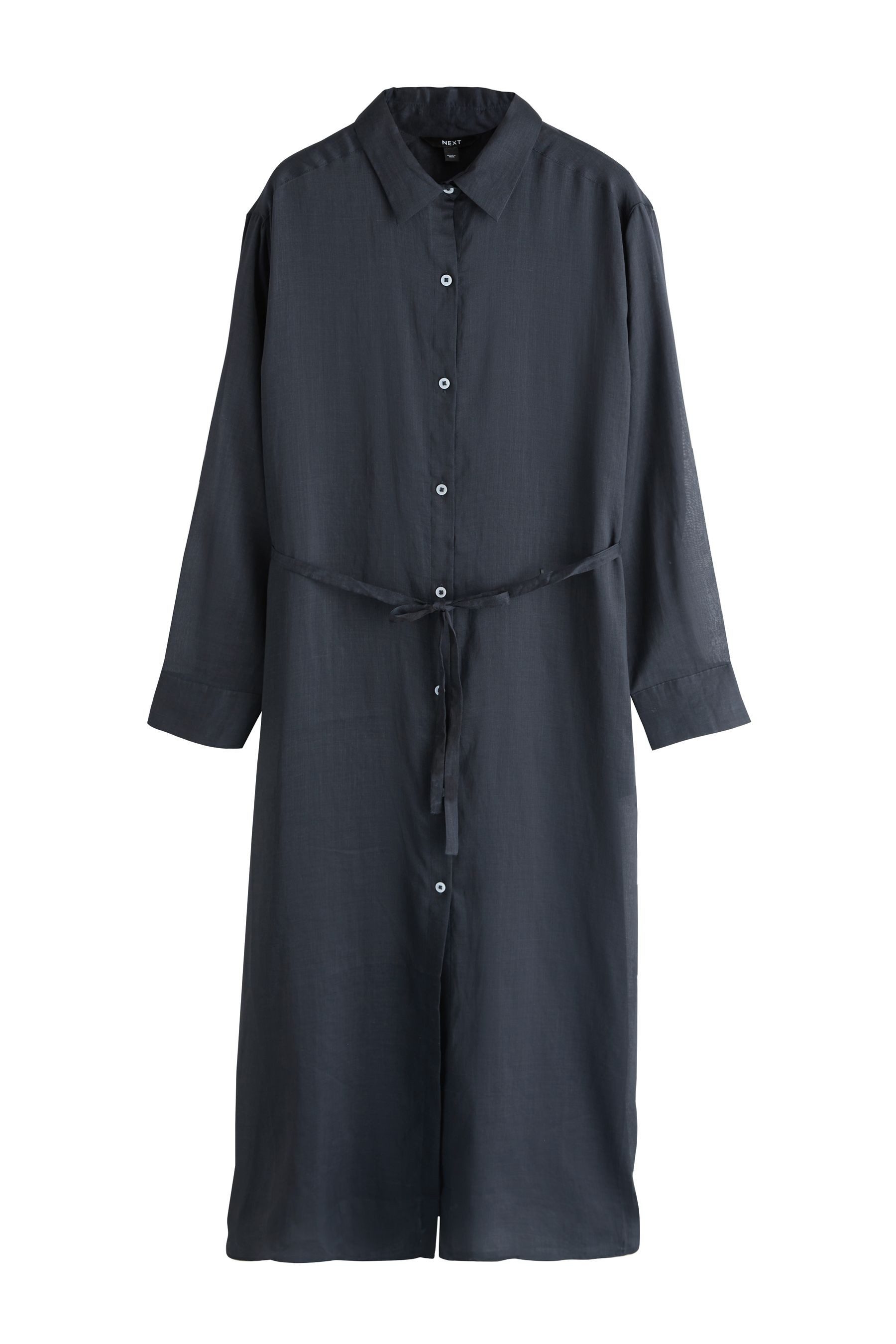 Next Midikleid Mittellanges Hemdblusenkleid mit Ramie (1-tlg)