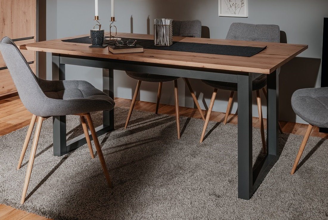 Finori Esstisch Esstisch Denver, Ausziehtisch, Artisan Oak / anthrazit, Industrial (No-Set), 160 cm, ausziehbar