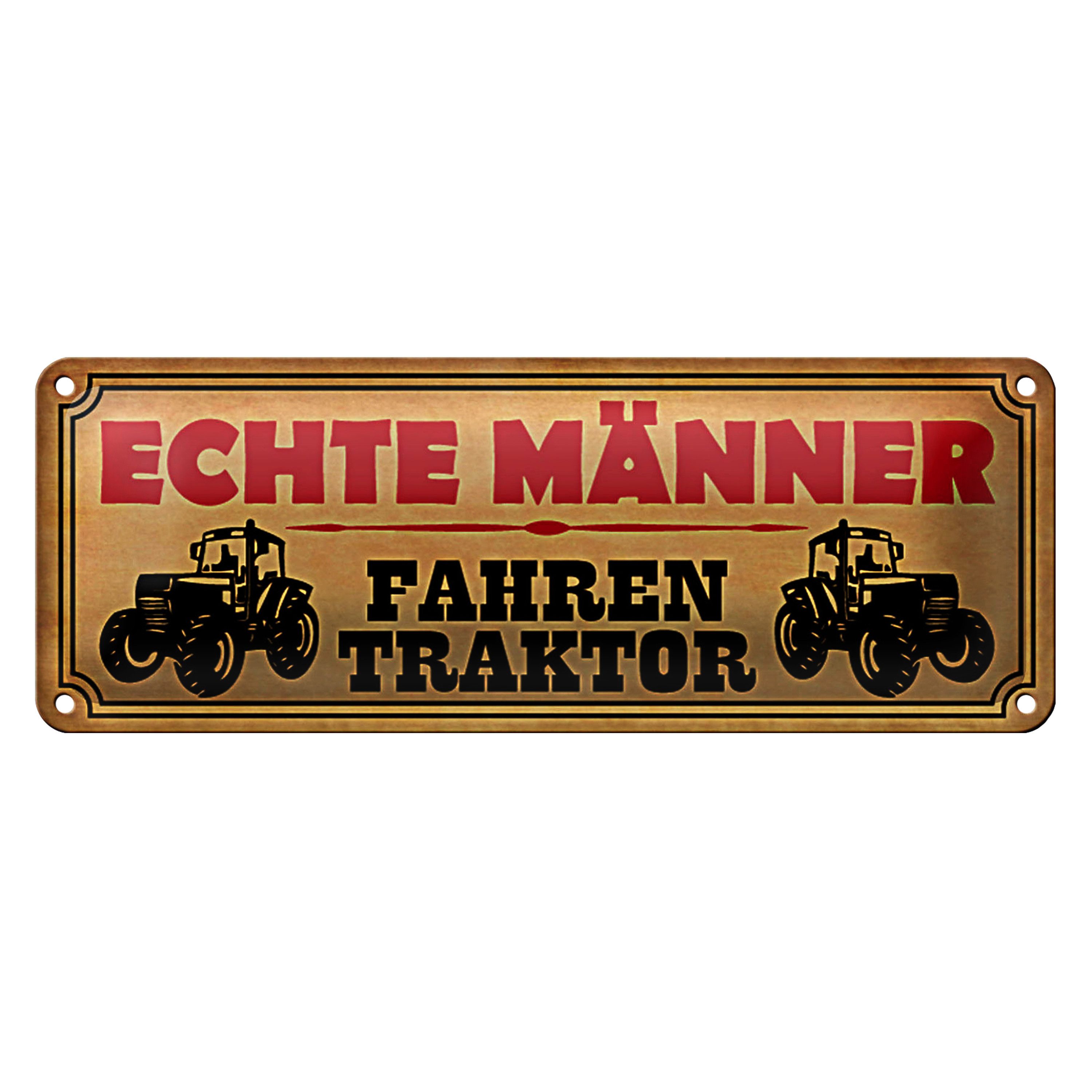 Roomando Metallschild Blechschild Spruch 27x10cm echte Männer fahren Traktor Dekoration