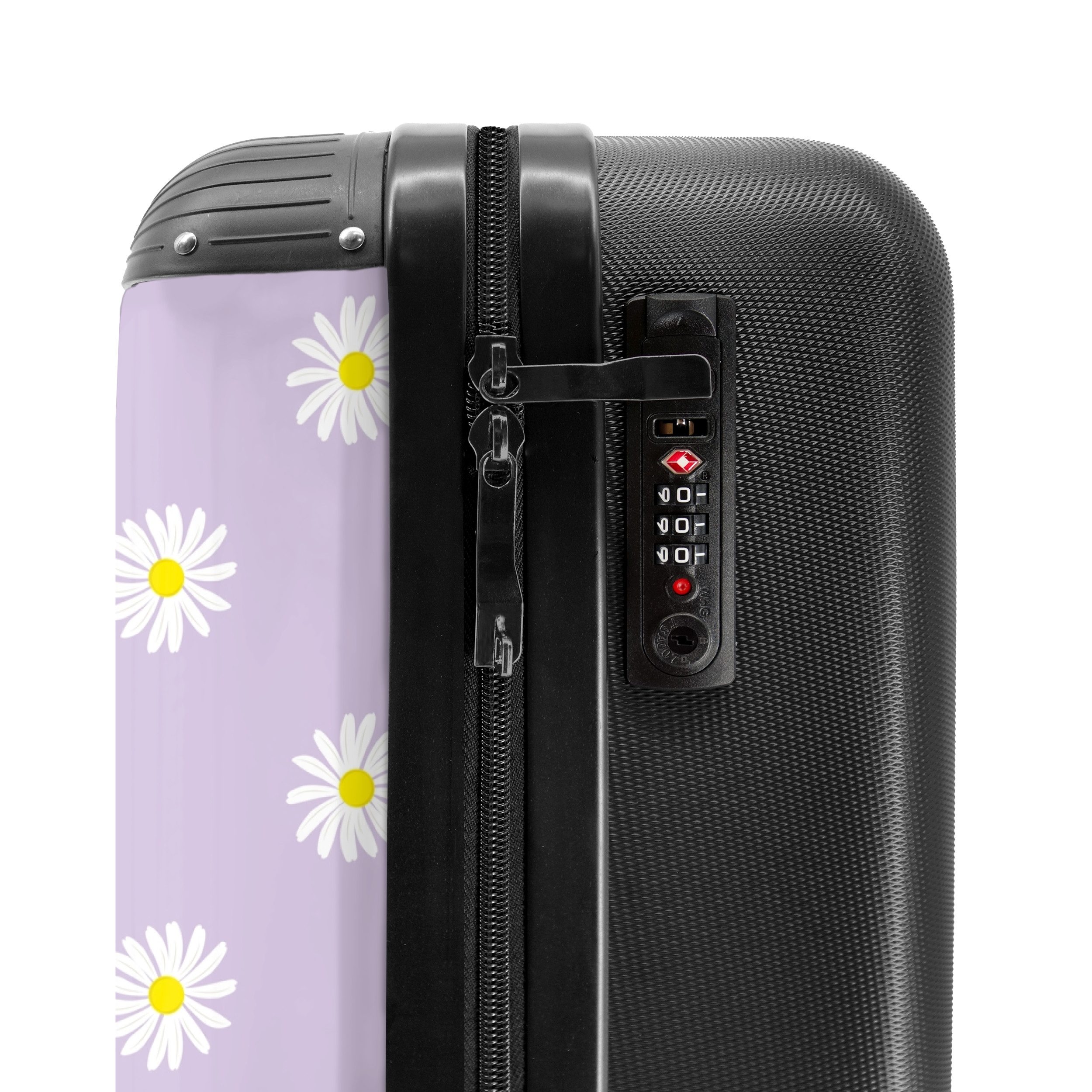 NoBoringSuitcases.com© Hartschalen-Trolley Pastellviolett mit Gänseblümchen 55x35x20cm, Handgepäck Koffer & Trolleys, Luggage, Reisekoffer Frauen – Bild 5 von 5
