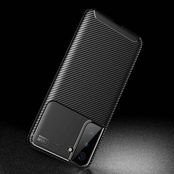 FITSU Handyhülle Handyhülle für Samsung Galaxy S21 FE Case im Carbon Design Schwarz, Handyhülle mit Carbon Optik, stabile Schutzhülle, Case mit Eckenschutz