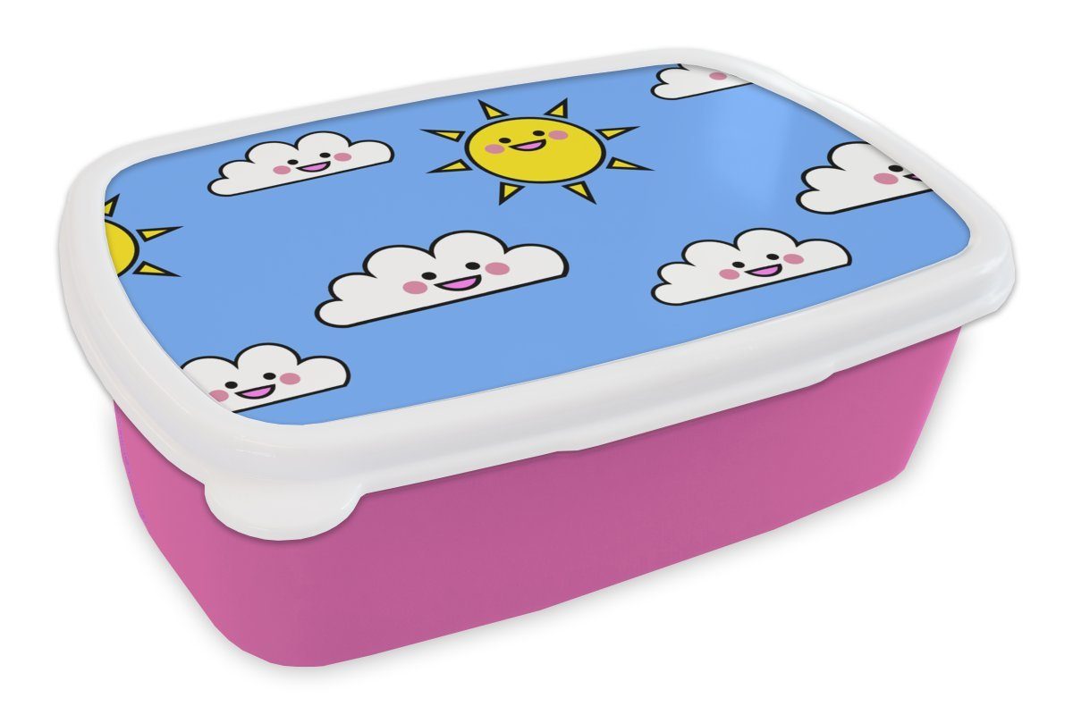 MuchoWow Lunchbox Kawaii - Muster - Sonne - Kinder, Kunststoff, (2-tlg), Brotbox für Erwachsene, Brotdose Kinder, Snackbox, Mädchen, Kunststoff rosa