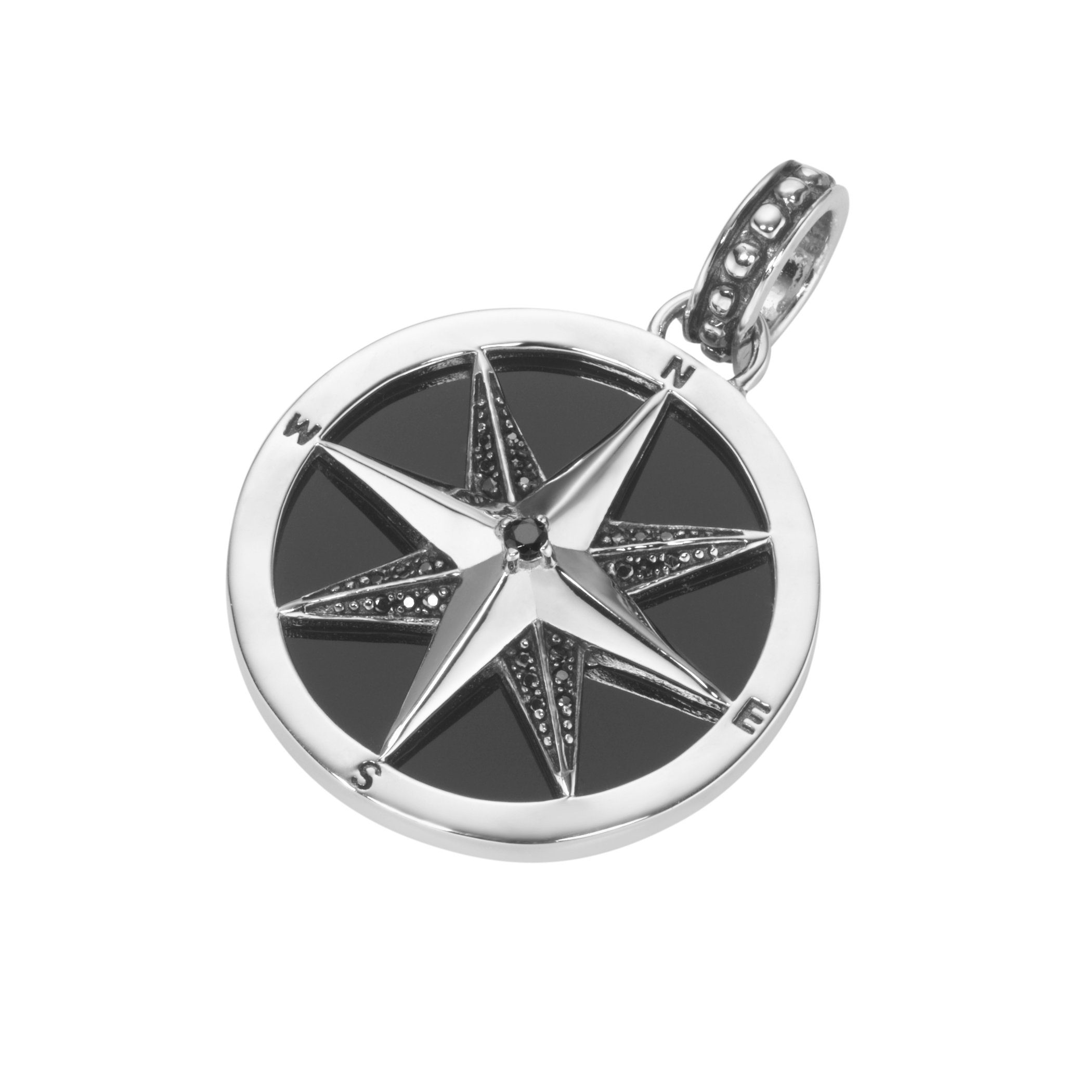 GIORGIO MARTELLO MILANO Kettenanhänger Kompass, mit Achat in 925 schwarz, Silber und Spinellen