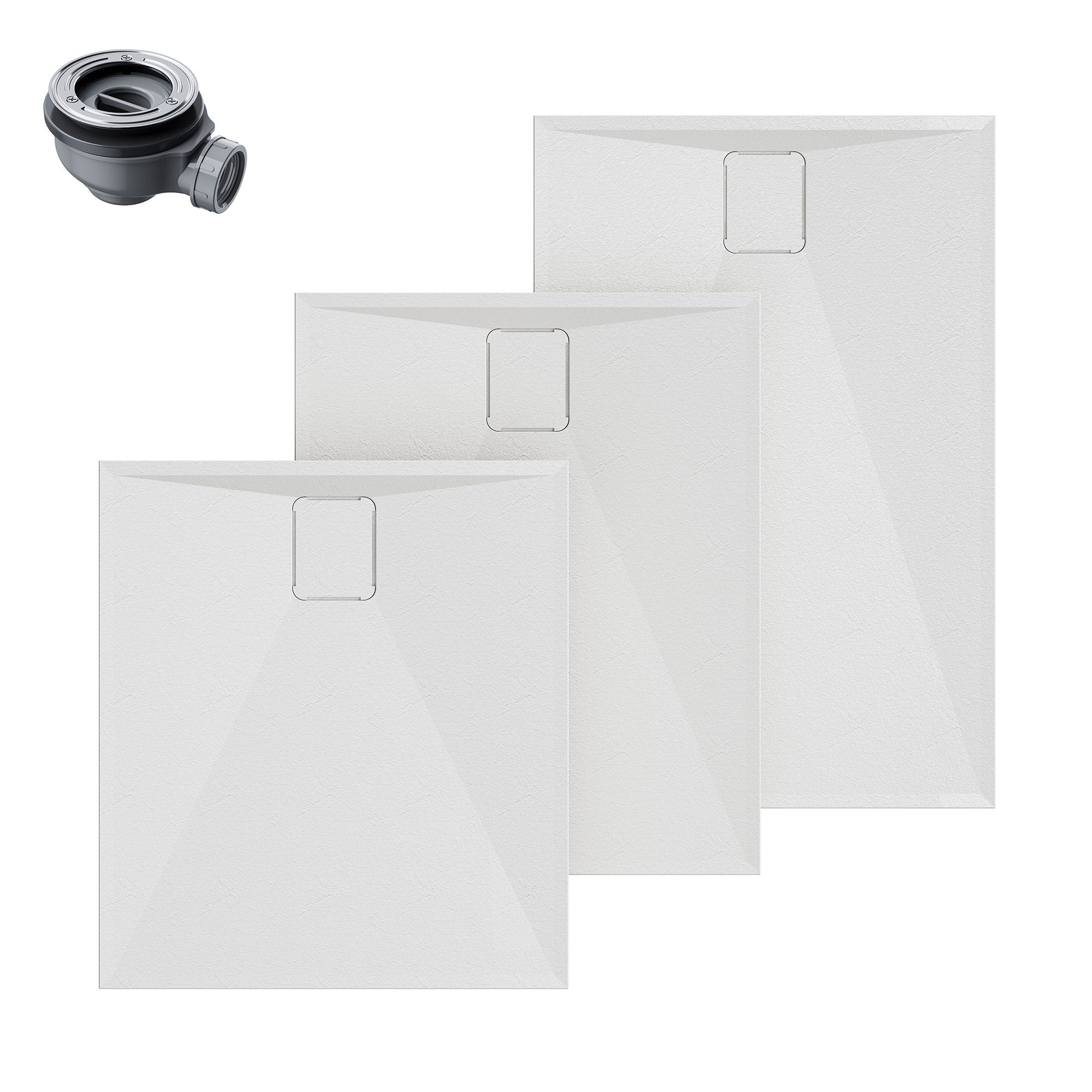 HOROW Duschwanne Duschtasse Rechteckig Weiß aus Acryl inkl. Ablaufgarnitur 90-120cm, eckig, Acryl - 3 Größen, Duschtasse Set, LxBxH: 90x80x4cm oder 100x80x4cm oder 120x80x4cm, mit Steineffekt