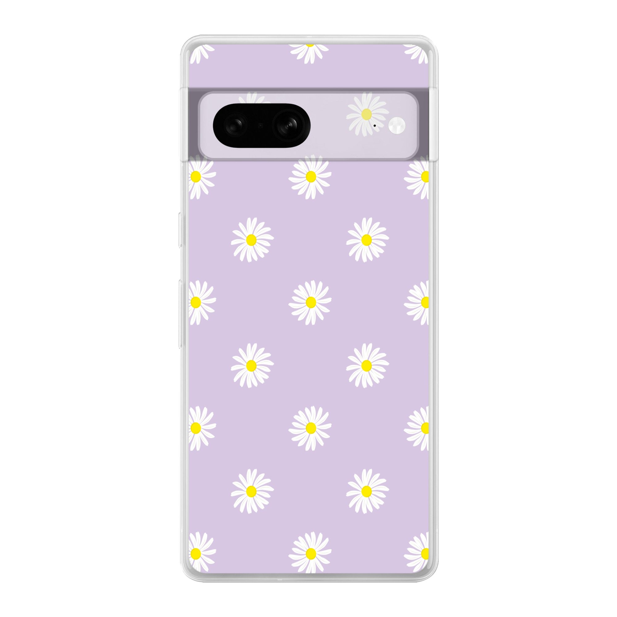MuchoWow Handyhülle für Google Pixel 7 Gänseblümchen - Pastell - Weiß - Lila - Blumen, Phone Case, Silikon, Schutzhülle Dünn