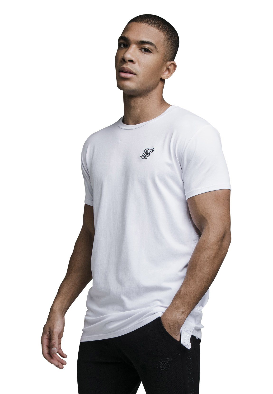 S/S White TAPE T-Shirt Siksilk EMBROIDERED Herren TEE SS-19130 SikSilk Weiß T-Shirt