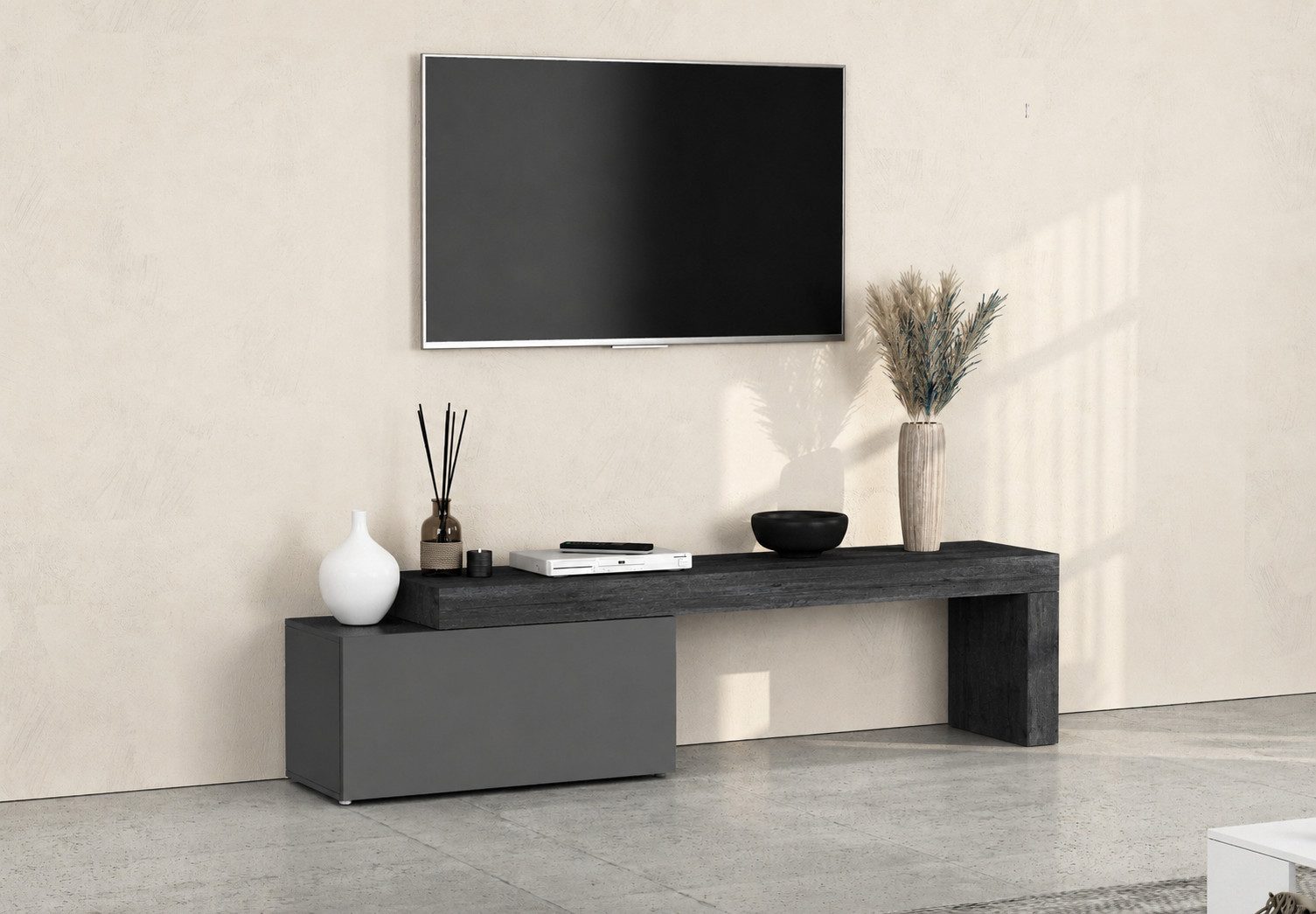 OTTO home Lowboard Lowboard Chronos TV-Board, TV-Schrank (Spar-Set, 1 St., Breite verstellbar von 180 bis 260 cm), Breite 220 cm TV-Board,Lowboard,1 Klappe und ein L-Förmiger Aufsatz
