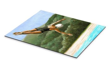 Posterlounge Alu-Dibond-Druck Sarah Morrissette, Kunstspringerin über dem See, Badezimmer Vintage Malerei