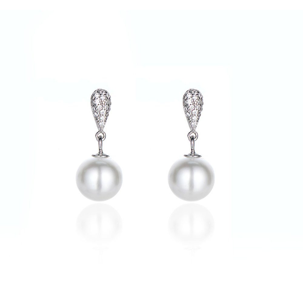 Ohrringe Silber Perlen Frauen für Teardrop Perlen), Zirkonia Sterling POCHUMIDUU und (2-tlg., + Geschenke Ohrhänger 925 Mädchen Imitation Paar