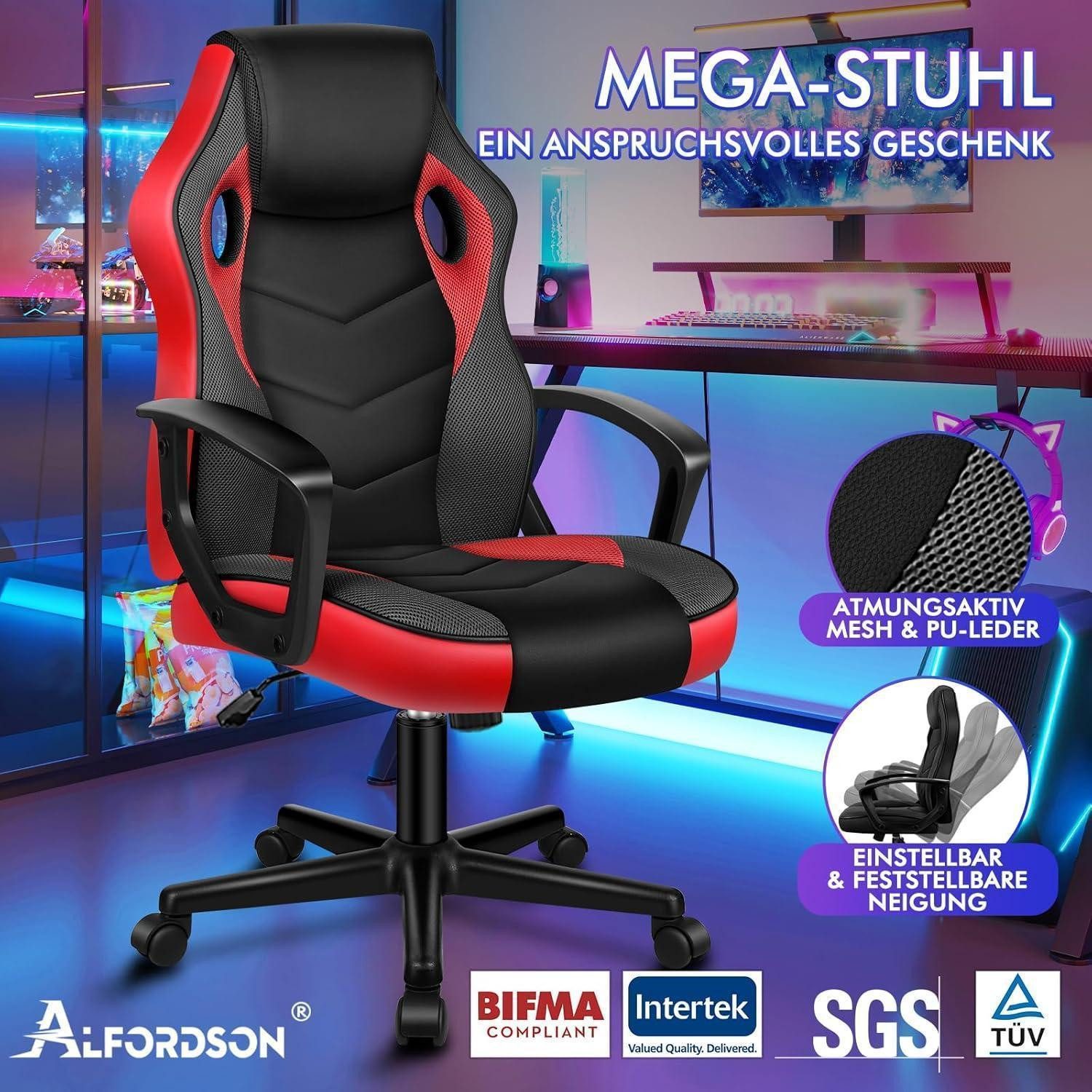 LuxusKollektion Gaming-Stuhl Schreibtischstuhl Höhenverstellbar 150kg Drehbar Mega Rot Mega Serie