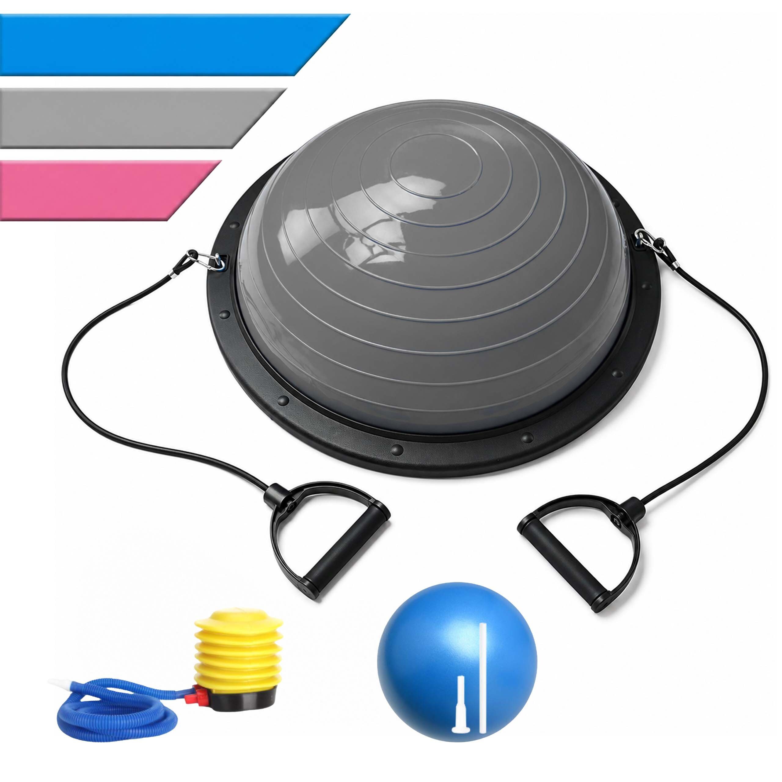 relaxdays Half Ball Balance Ball mit Bändern & Pumpe, grau