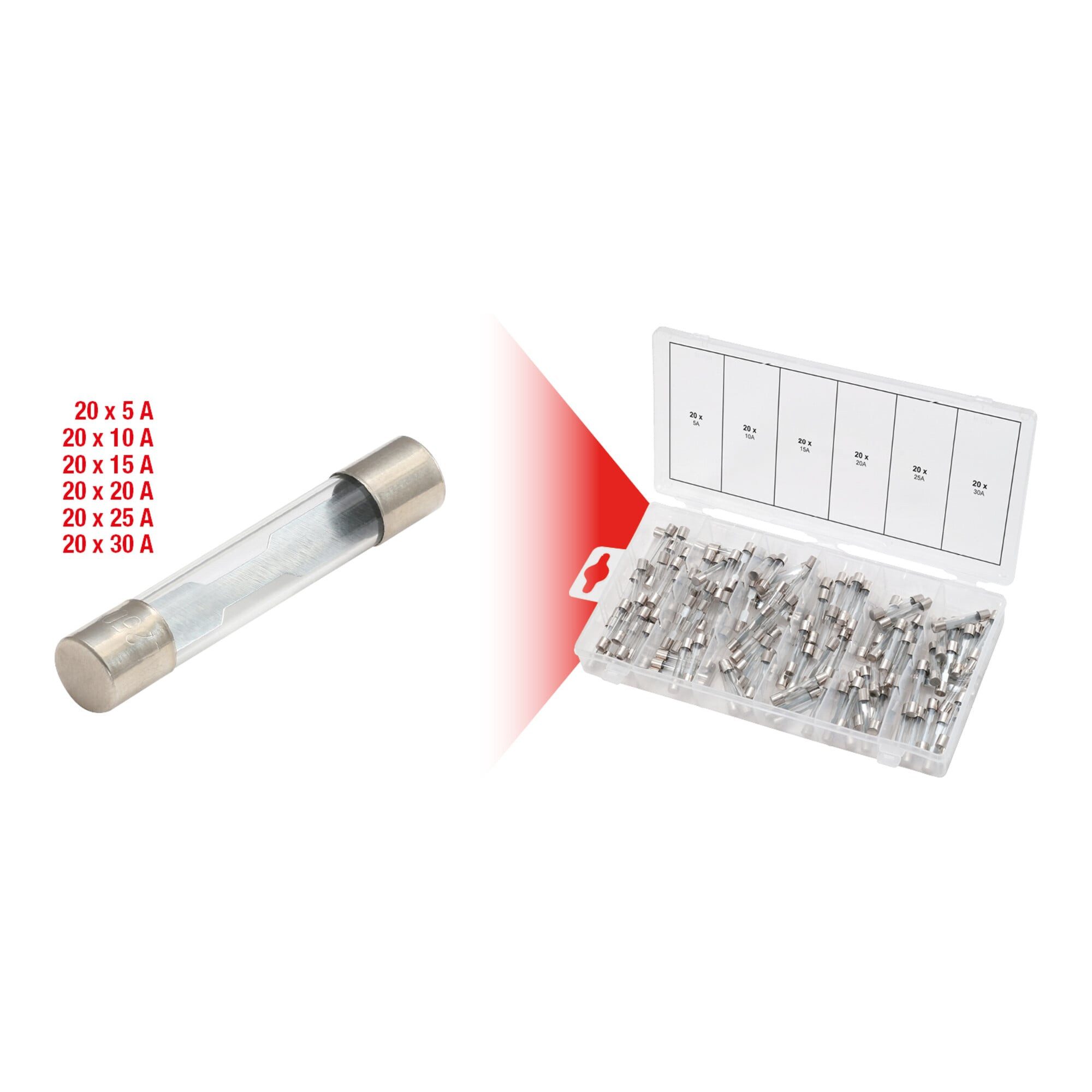 KS Tools Kfz-Sicherungshalter KS Tools Sortiment Glassicherungen, 5-30A, 120-teilig