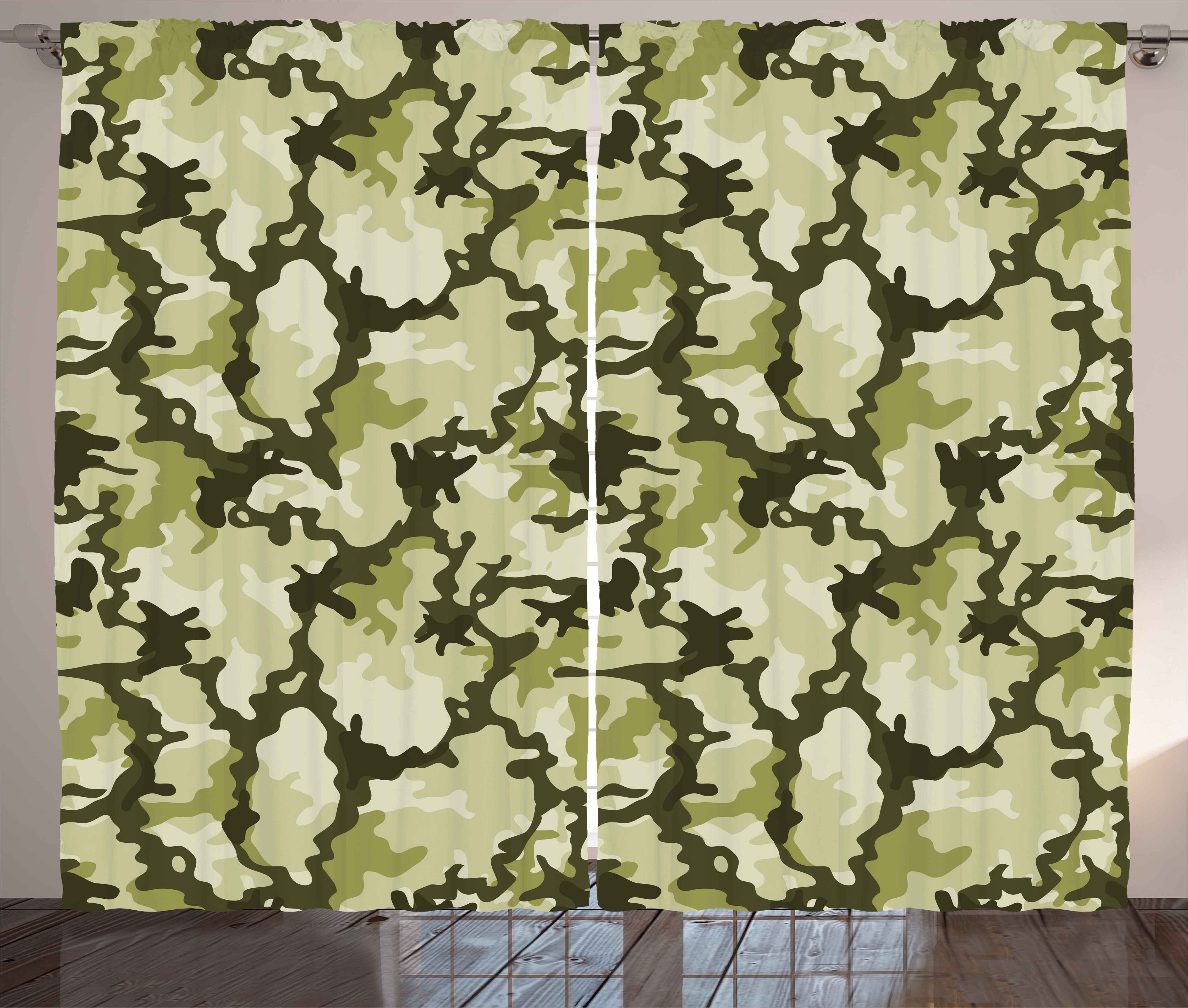 Gardine Schlafzimmer Kräuselband Vorhang mit Schlaufen und Haken, Abakuhaus, Grün Jungle Camouflage-Design