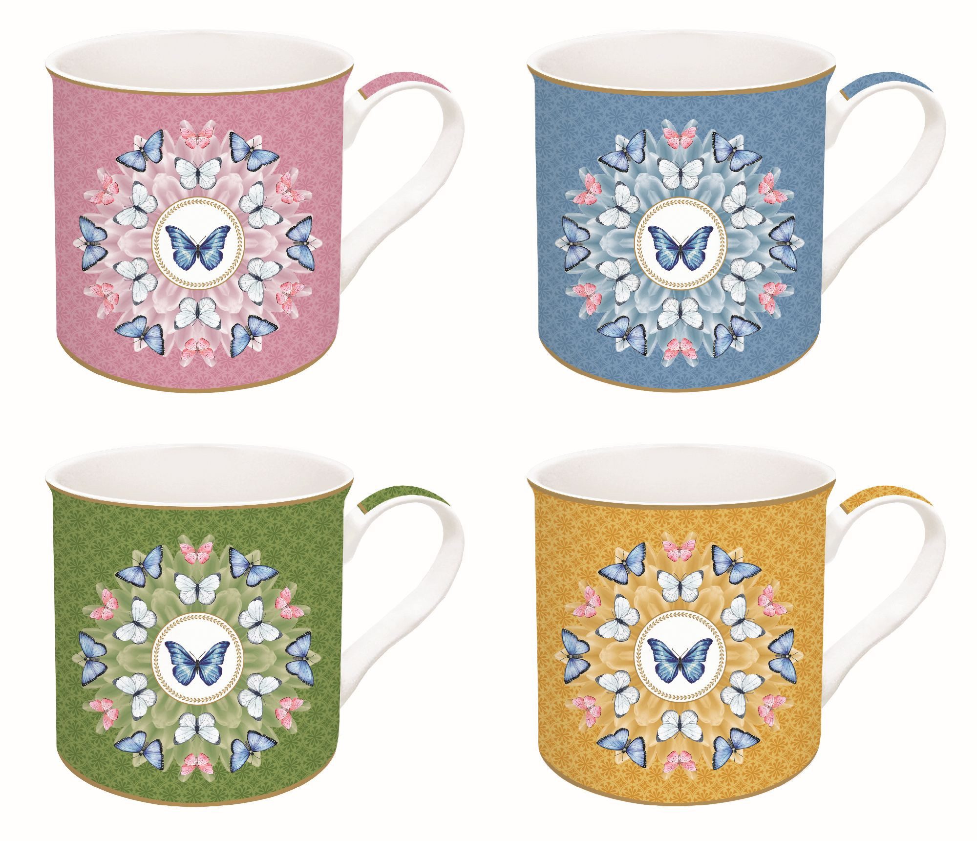 EasyLife Tasse Spring Parade, Porzellan, Spülmaschinengeeignet, Mehrfarbig, Motiv: Schmetterlinge & Blumenwiese