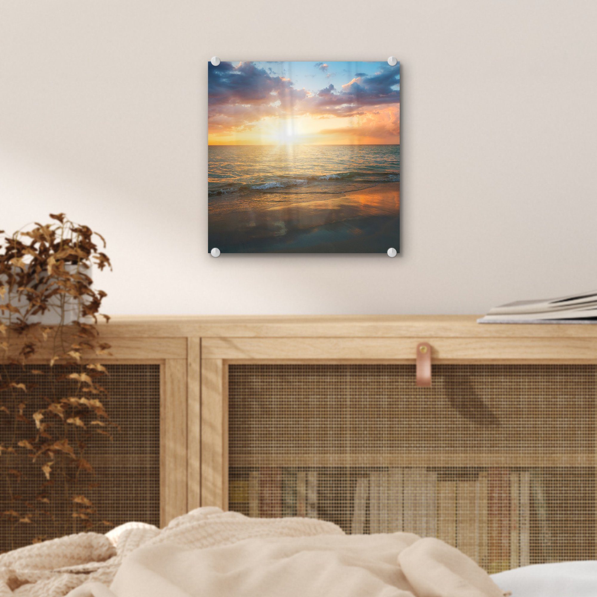 Wanddekoration St), - Acrylglasbild Bilder Wolken auf auf - Foto Glas Sonnenuntergang Glasbilder Strand, - Glas Wandbild MuchoWow (1 - -