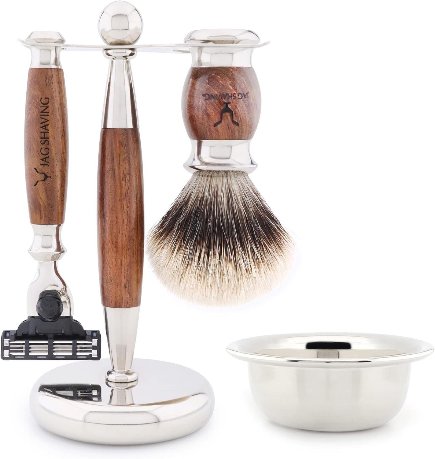 JAG SHAVING Помазки-Set 5-teiliges Rasierset – Помазки aus Kunsthaar mit silberner Spitze, 5 tlg.