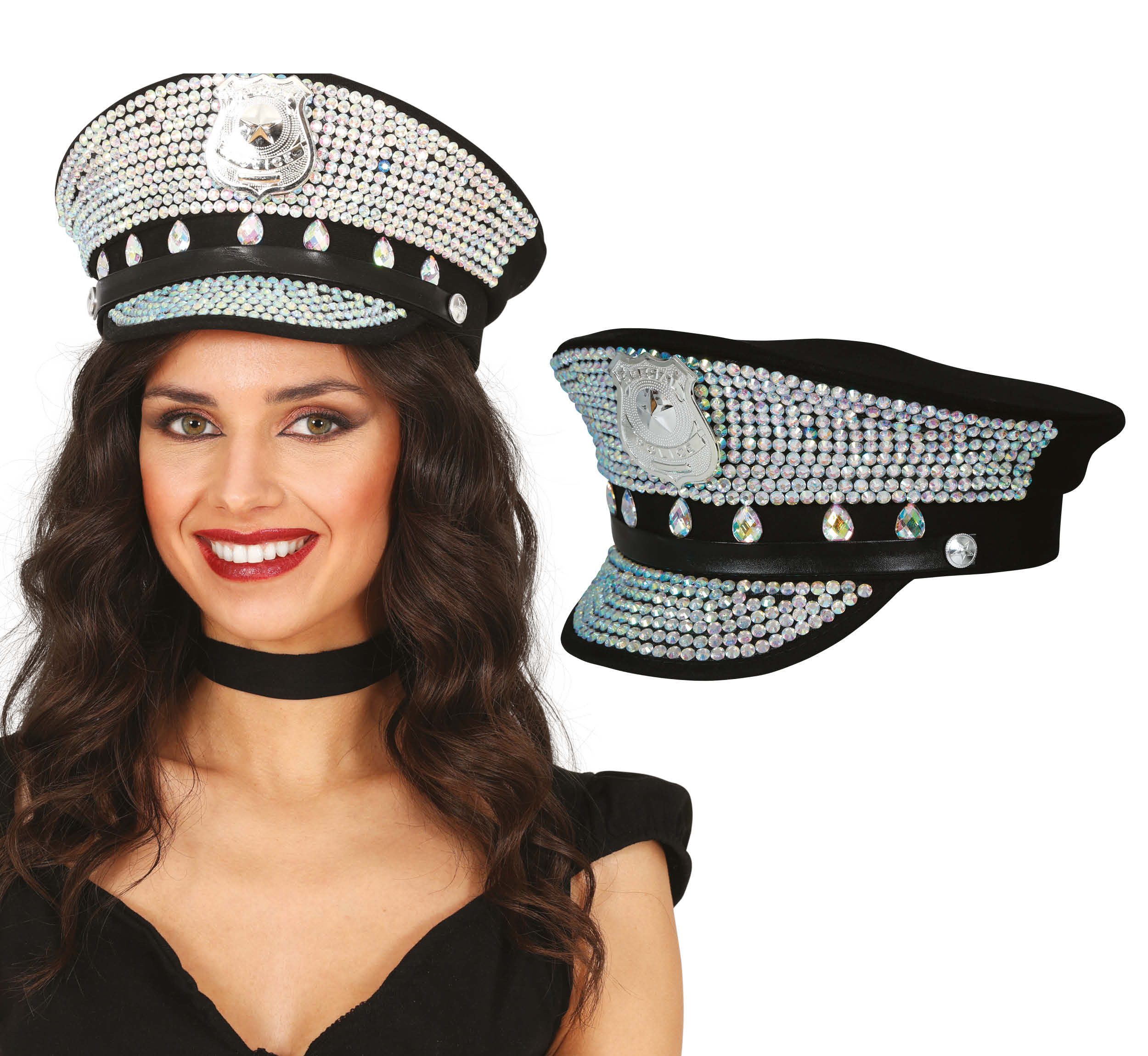Fiestas Guirca Kostüm, Karneval Polizei Diamanten Mütze Junggesellenabschie günstig online kaufen
