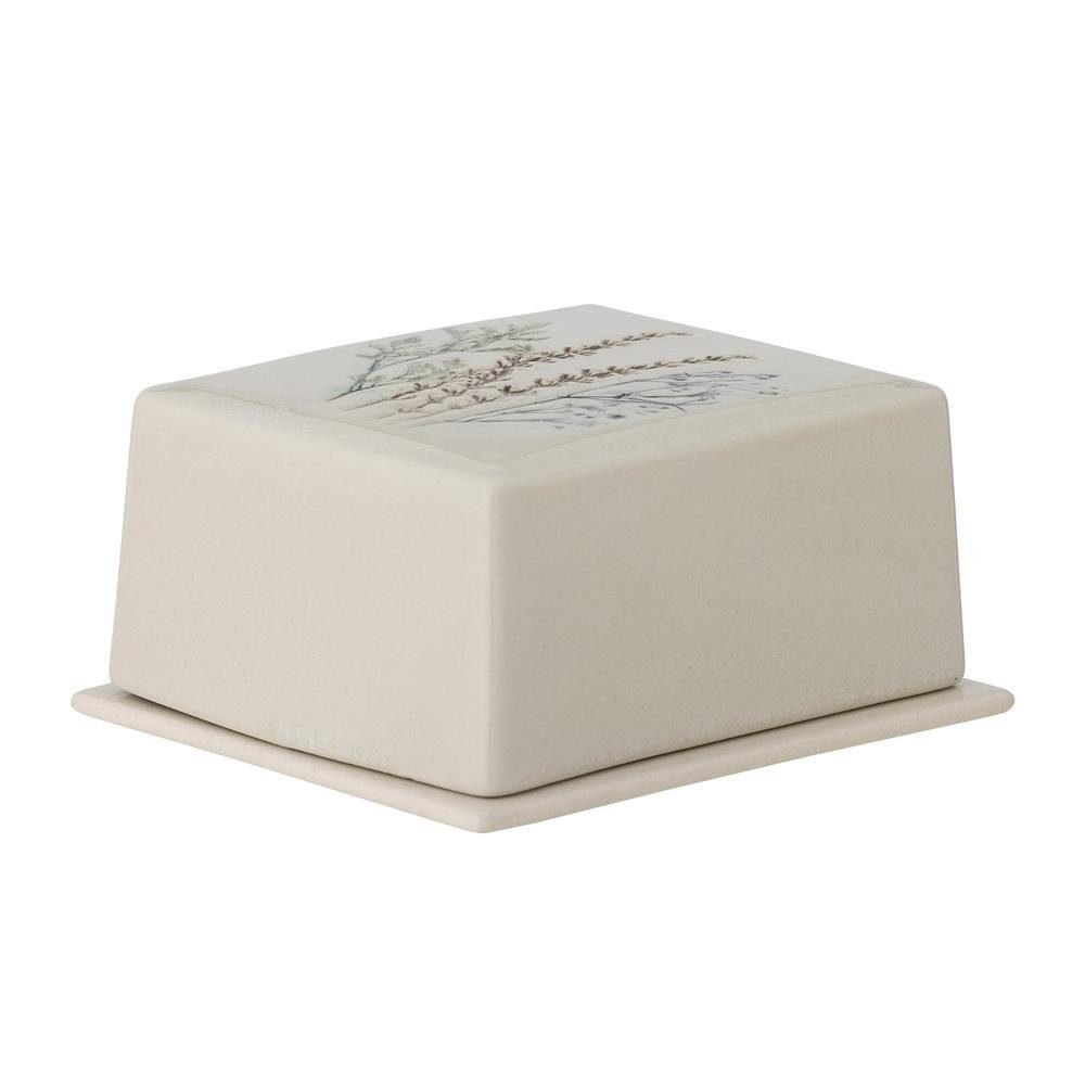 Bloomingville Butterdose Bea, Steingut, mit Blumenmuster, eckig