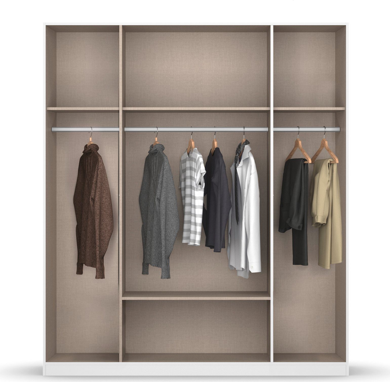 rauch Drehtürenschrank Kleiderschrank Schrank Garderobe Wäscheschrank BARI mit Spiegel mit Schubasten mittig, moderner Griff in Graumetallic MADE IN GERMANY – Bild 4 von 5