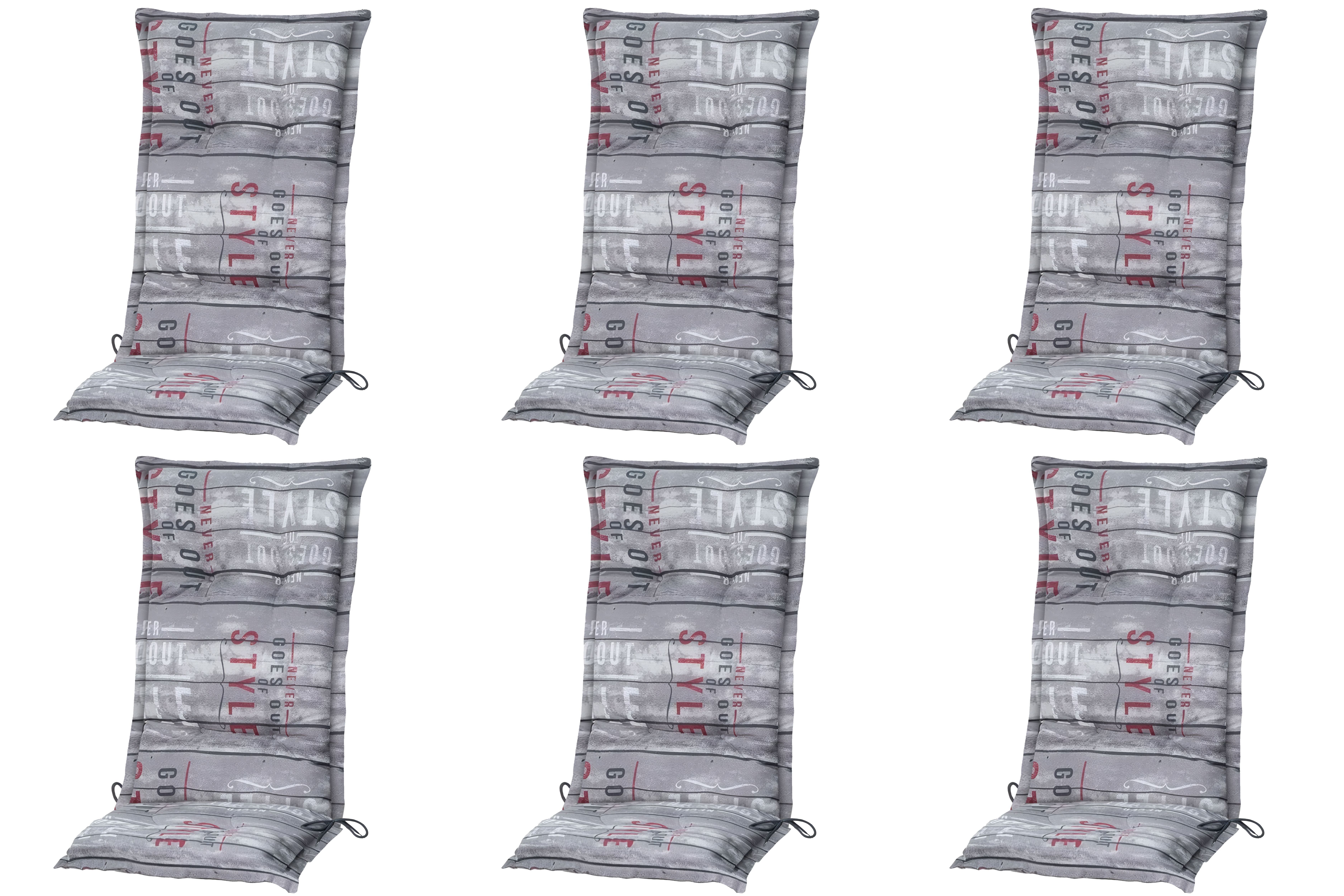 Madison Hochlehnerauflage 6er Set C 067 Gartenstuhl Auflagen Kissen Polster für Hochlehner, (Spar-Set, 6 St., 6 Auflagen), für Hochlehner-Stühle UV-beständig inkl. Bindebänder und Halteband