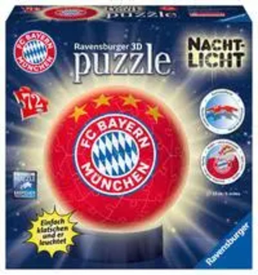 Ravensburger Puzzle Nachtlicht FC Bayern München 3D Puzzle-Ball 72 Teile, 7 günstig online kaufen