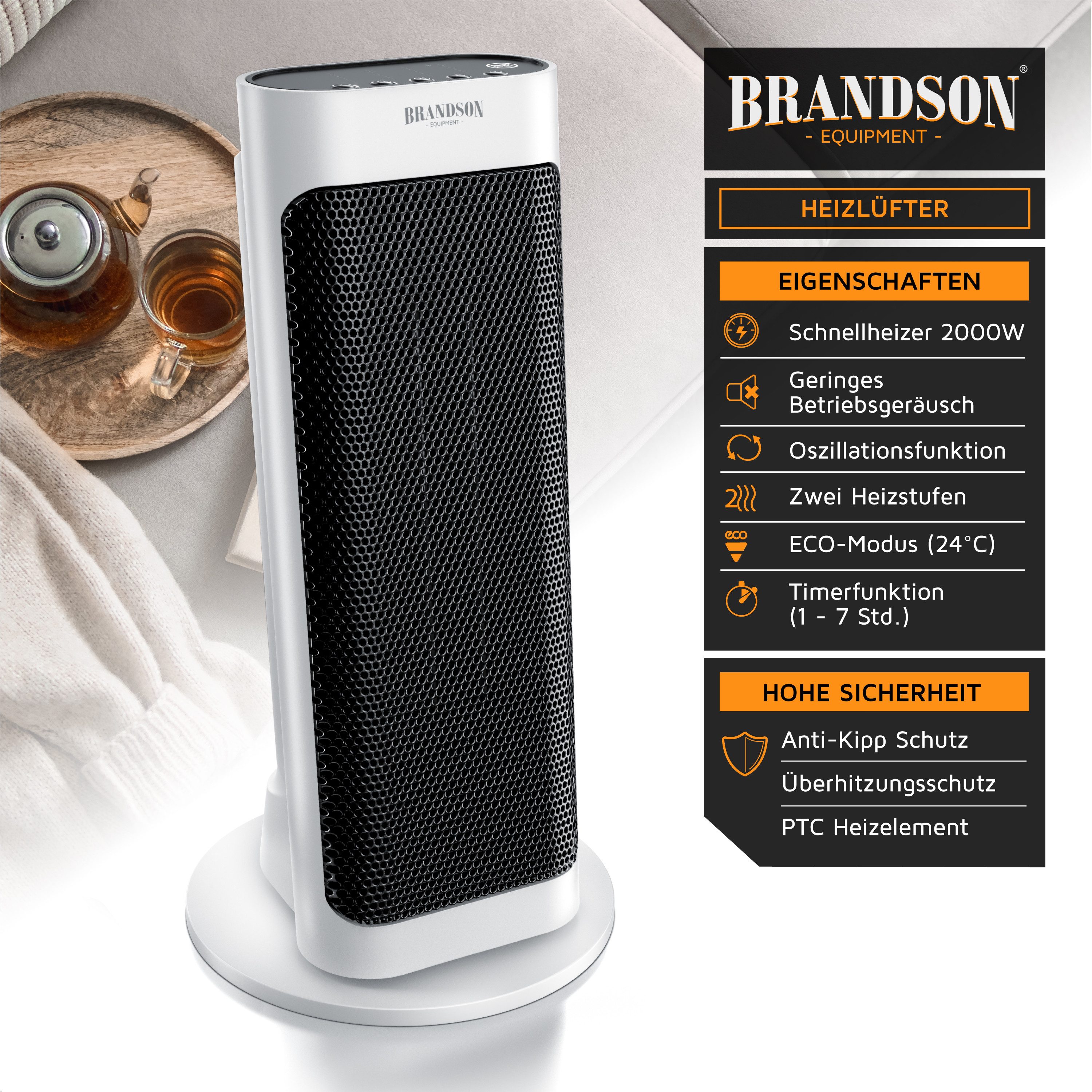 Brandson Keramikheizlüfter, 2000 W, Timer, Fernbedienung, günstig online kaufen