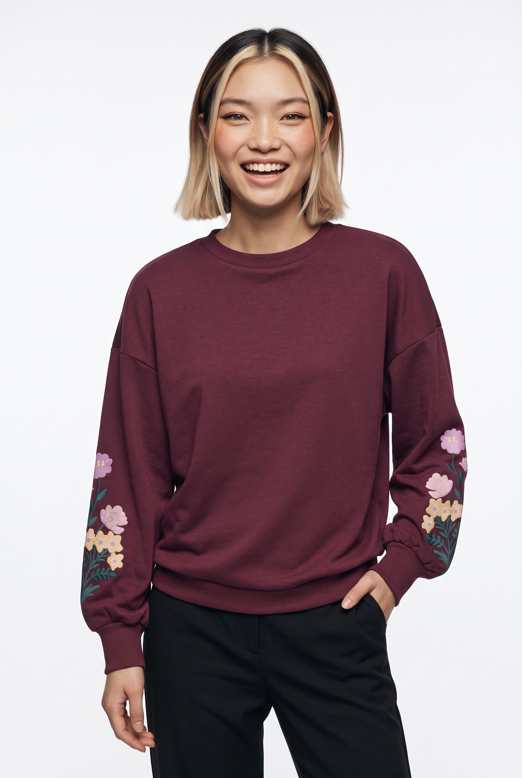 ONLY Sweatshirt ONLBROOKE L/S O-NECK FLOWER SWT Baumwollmischung, regular fit