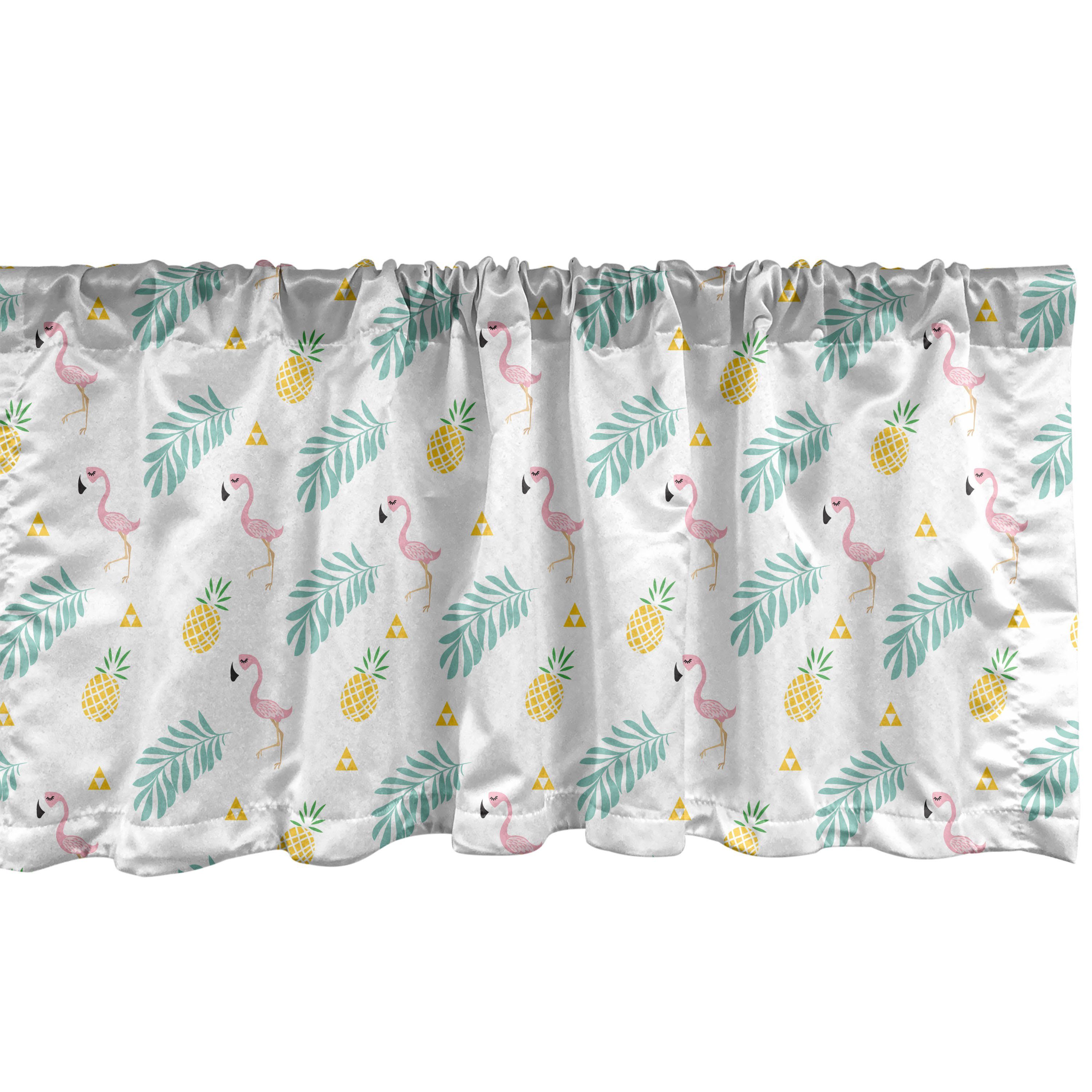 Scheibengardine Vorhang Volant für Küche Schlafzimmer Dekor mit Stangentasche, Abakuhaus, Microfaser, Tropisch Flamingo Vögel Ananas