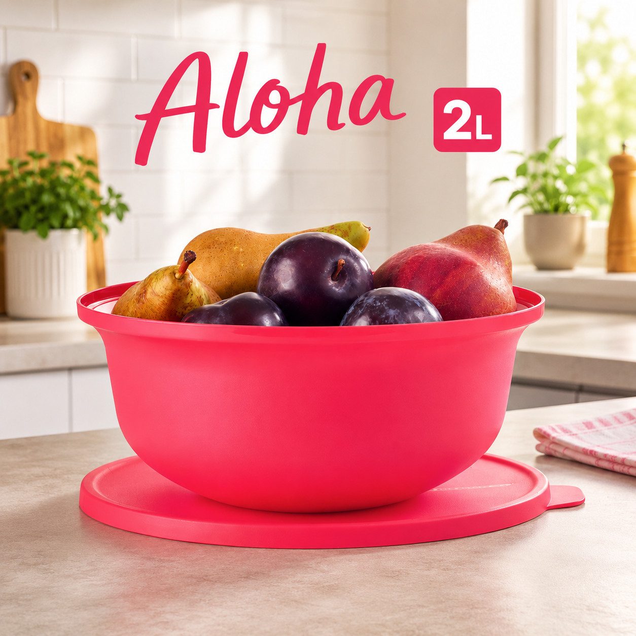 TUPPERWARE Salatschüssel Tupperware Aloha 2 Liter hellrot Servierschüssel Salatschüssel