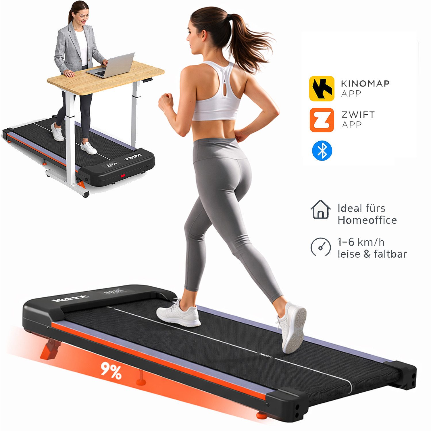 kehot Laufband Laufband für Zuhause, 2,5 PS Walking Pad 1–6 km/h Leise, Kompakt (Elektrisches Laufband mit Fernbedienung, Bluetooth-Musik, LED-Display, Walking Pad Platzsparend, 38×94 cm Lauffläche, bis 100 kg belastbar), Kompakt Laufband unter Schreibtisch, Leises, Ideal für Büro & Home
