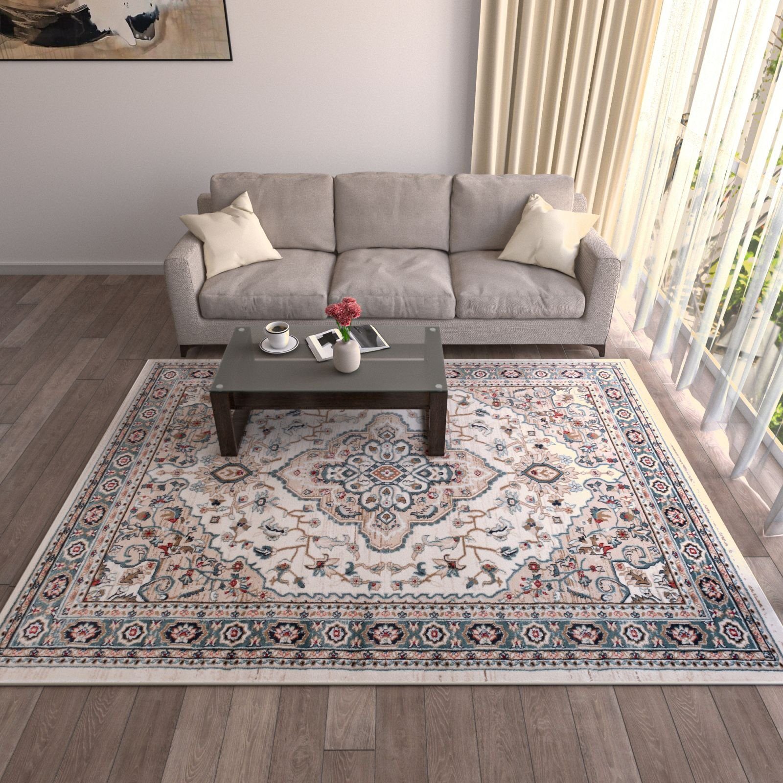 Mazovia Orientteppich Klassisch Bordüre Beige Creme Flur, Diele, Küche, Büro, Fußbodenheizung – Bild 4 von 5