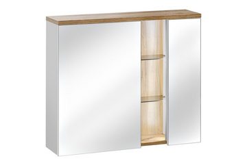 einfachgutemoebel Waschtisch-Set Badmöbel-Set Bahama 3-tlg 80cm, Spiegel, weiss-hochglanz-Wildeiche, (1-St., Unterschrank & Waschbecken mit Spiegelschrank, Hochschrank)