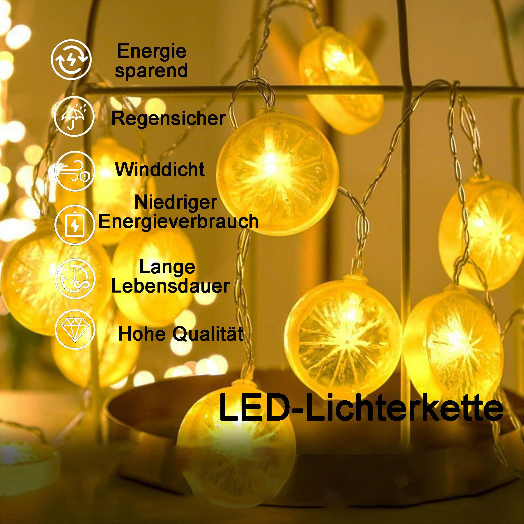 Senmudi LED Solarleuchte LED-Lichtervorhang,Zitronen Lichterkette, 3m günstig online kaufen