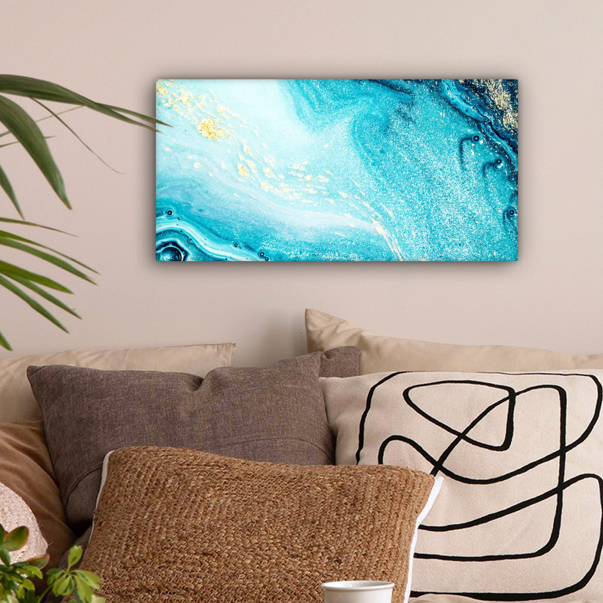 OneMillionCanvasses® Leinwandbild Panorama Marmoroptik - Blau günstig online kaufen