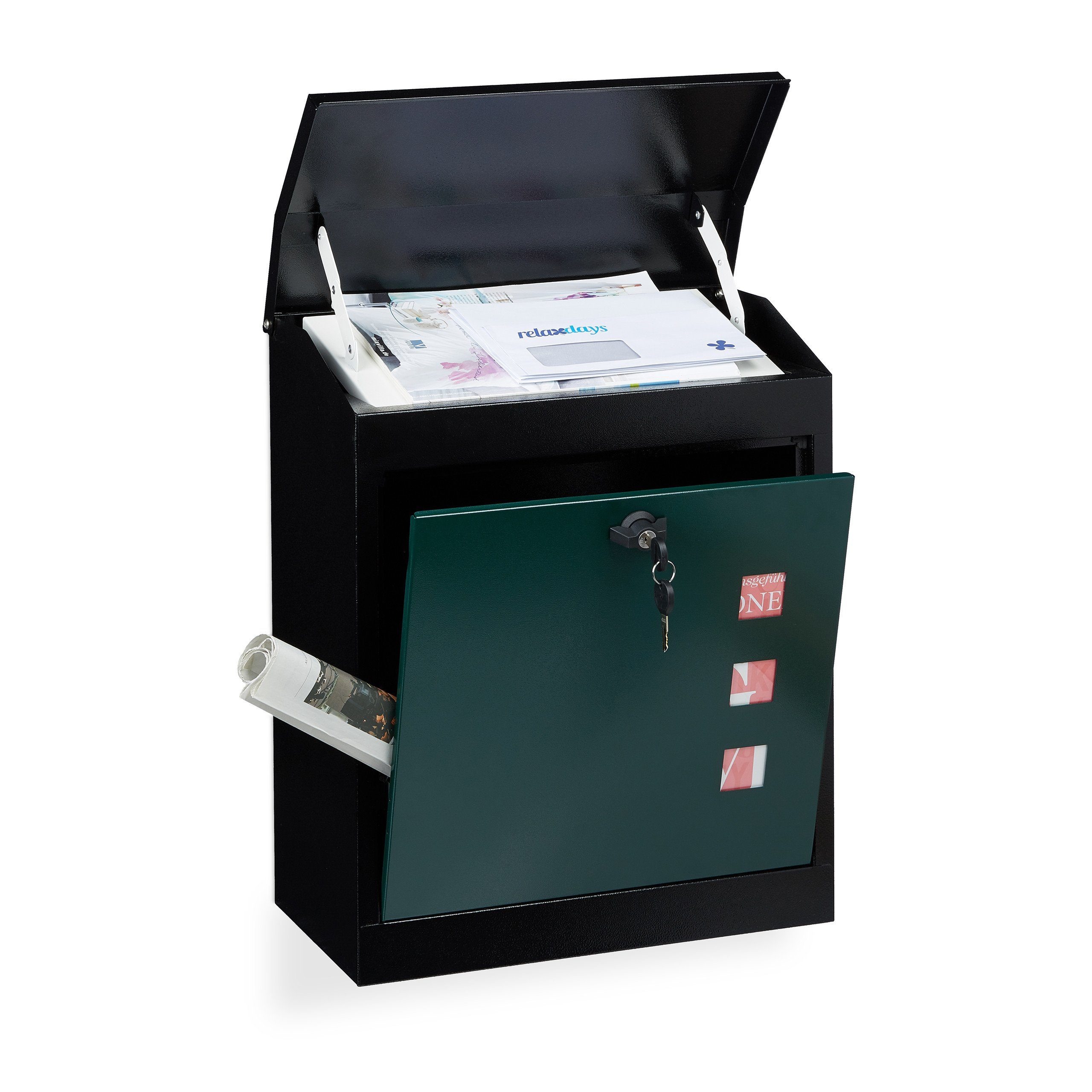 relaxdays Briefkasten groß, Schwarz-Grün günstig online kaufen