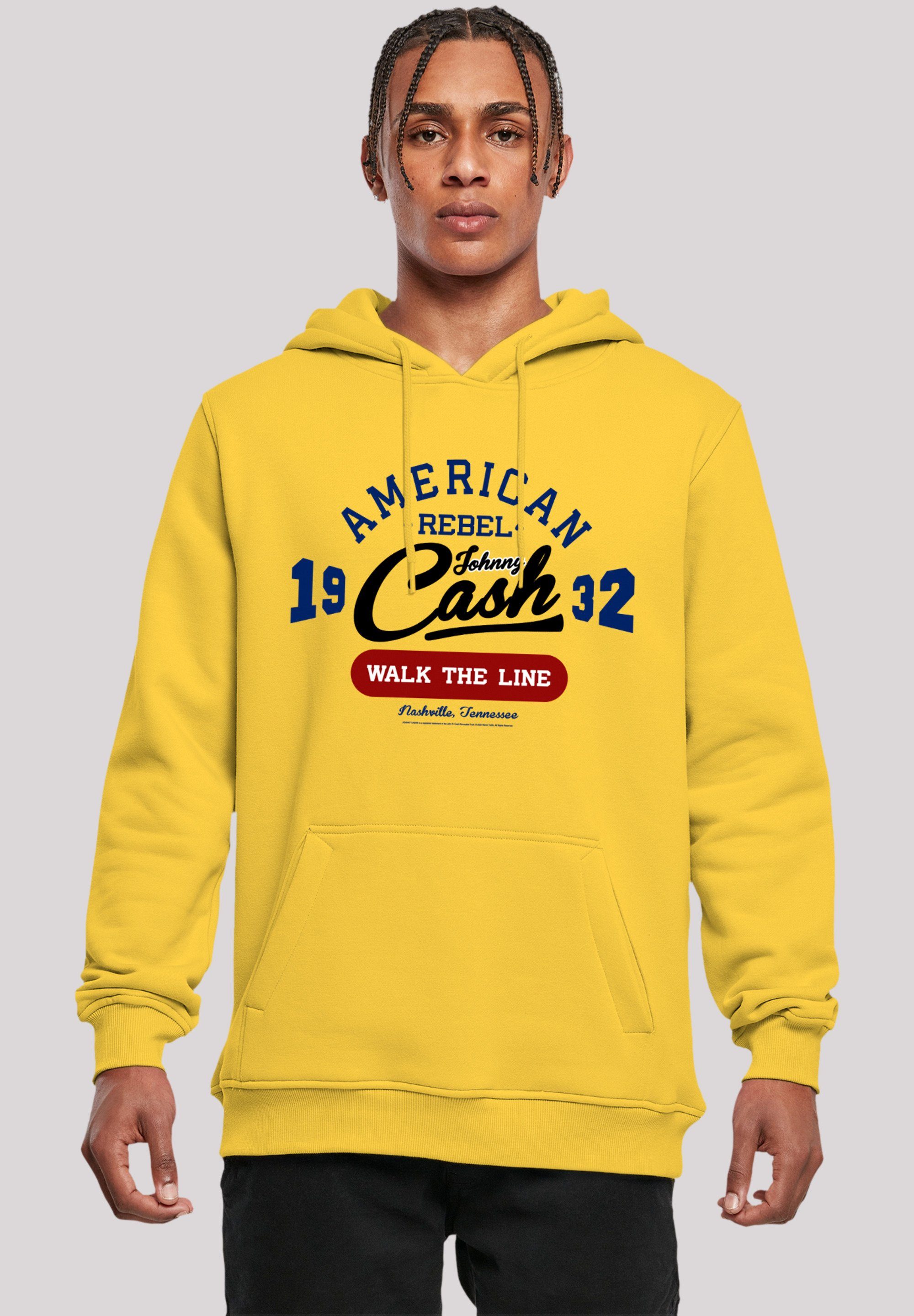 F4NT4STIC Hoodie Johnny Cash Music Walk the Line Premium Qualität, Band, Logo taxi yellow