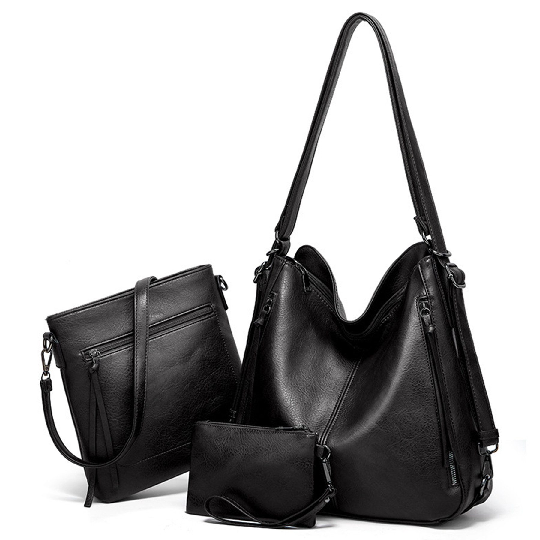Mutig Schultertasche Handtasche Damen Groß PU Leder Schultertasche (Umhängetasche Shopper Tasche Hobo Handtaschen Set 3-teilig, Elegante Tote Bag, Mit 14 Zoll Laptoptasche, Abnehmbarem Gurt&Geldbörse), für Arbeit Alltag Business Büroalltag, Einkauf Und Reise