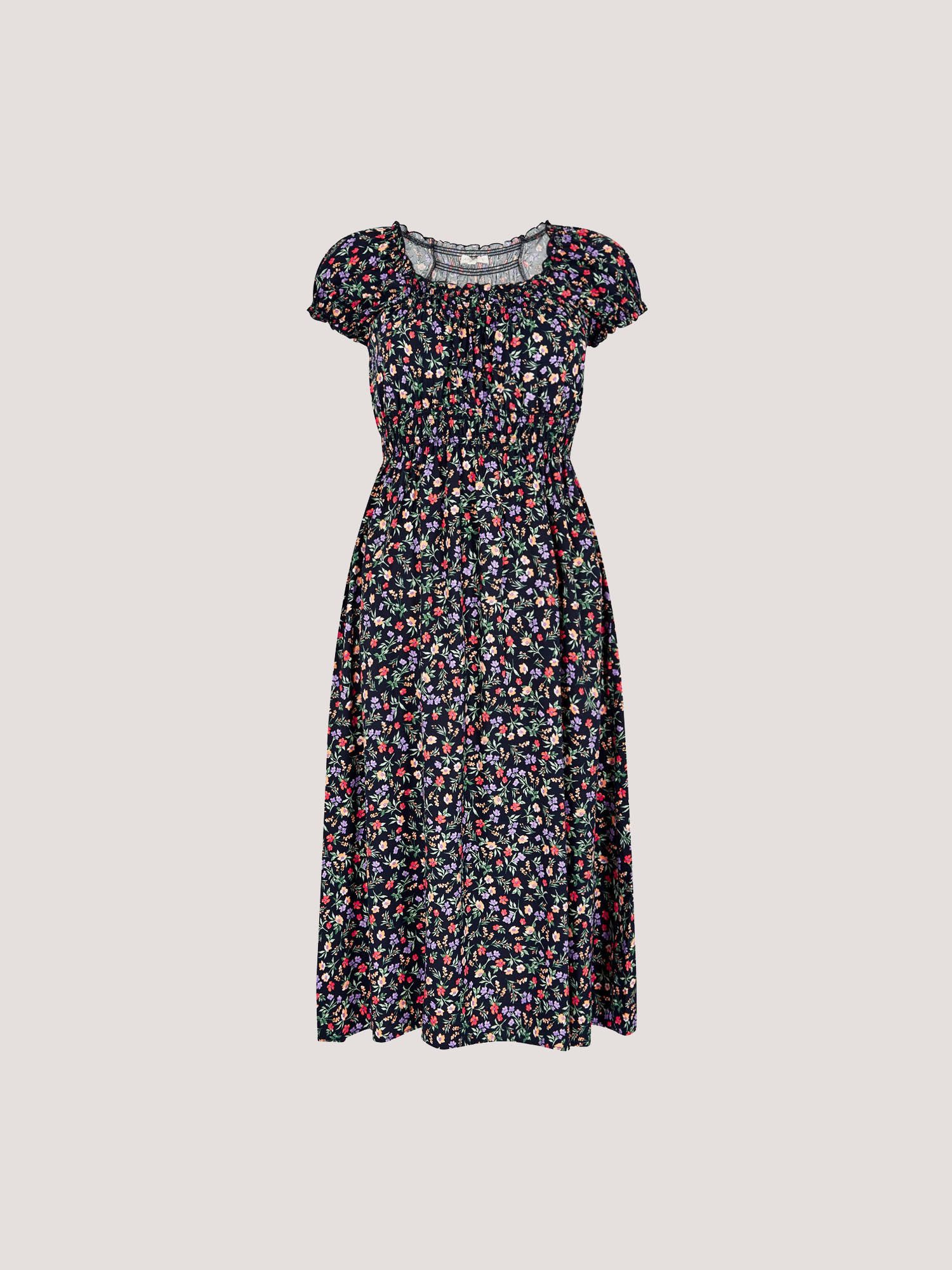 Apricot Midikleid Florales Midikleid mit gesmokter Taille – Bild 5 von 5