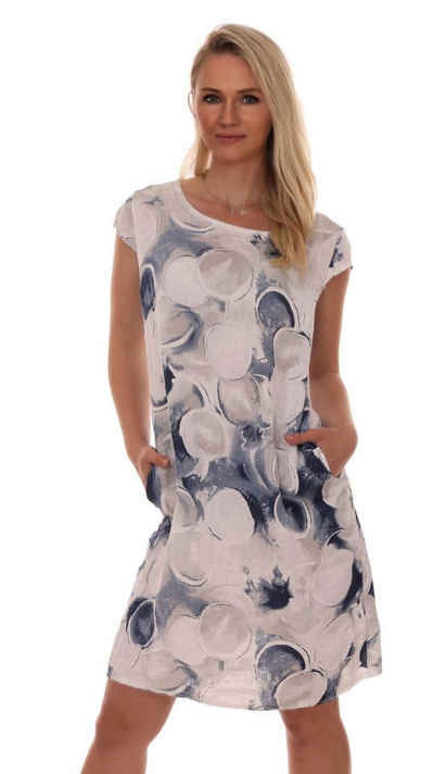 Charis Moda A-Linien-Kleid Leinenkleid Sommerkleid Belli Rotondi Kurzarm